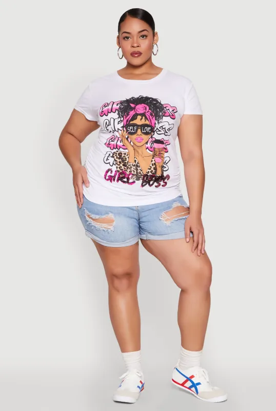 Plus Size Girl Boss Sequin Graphic Tee sold by Rainbow
