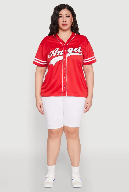 Plus Size Angel Graphic Baseball Tee sold by Rainbow