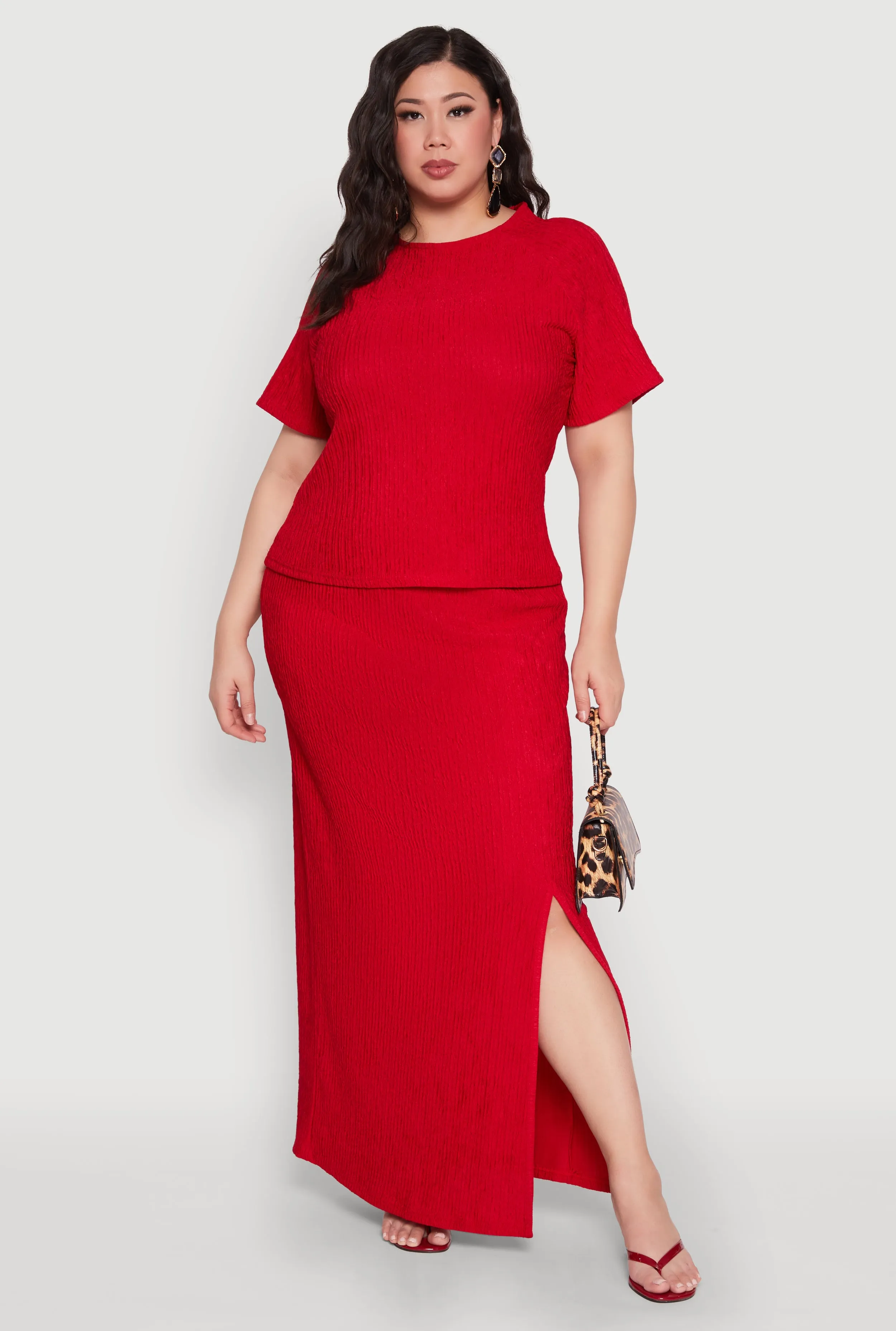 Plus Size High Waisted Slit Front Skirt sold by Rainbow