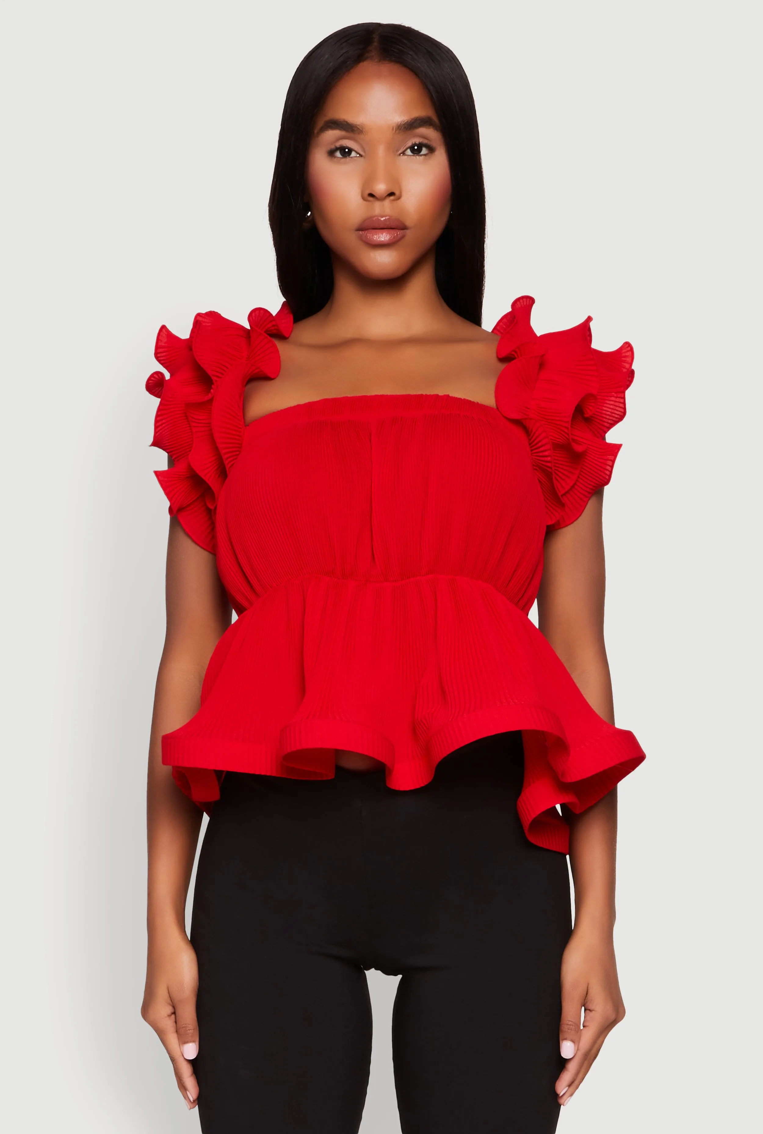 Ruffle Sleeve Plisse Peplum Top sold by Rainbow product image thumbnail 2