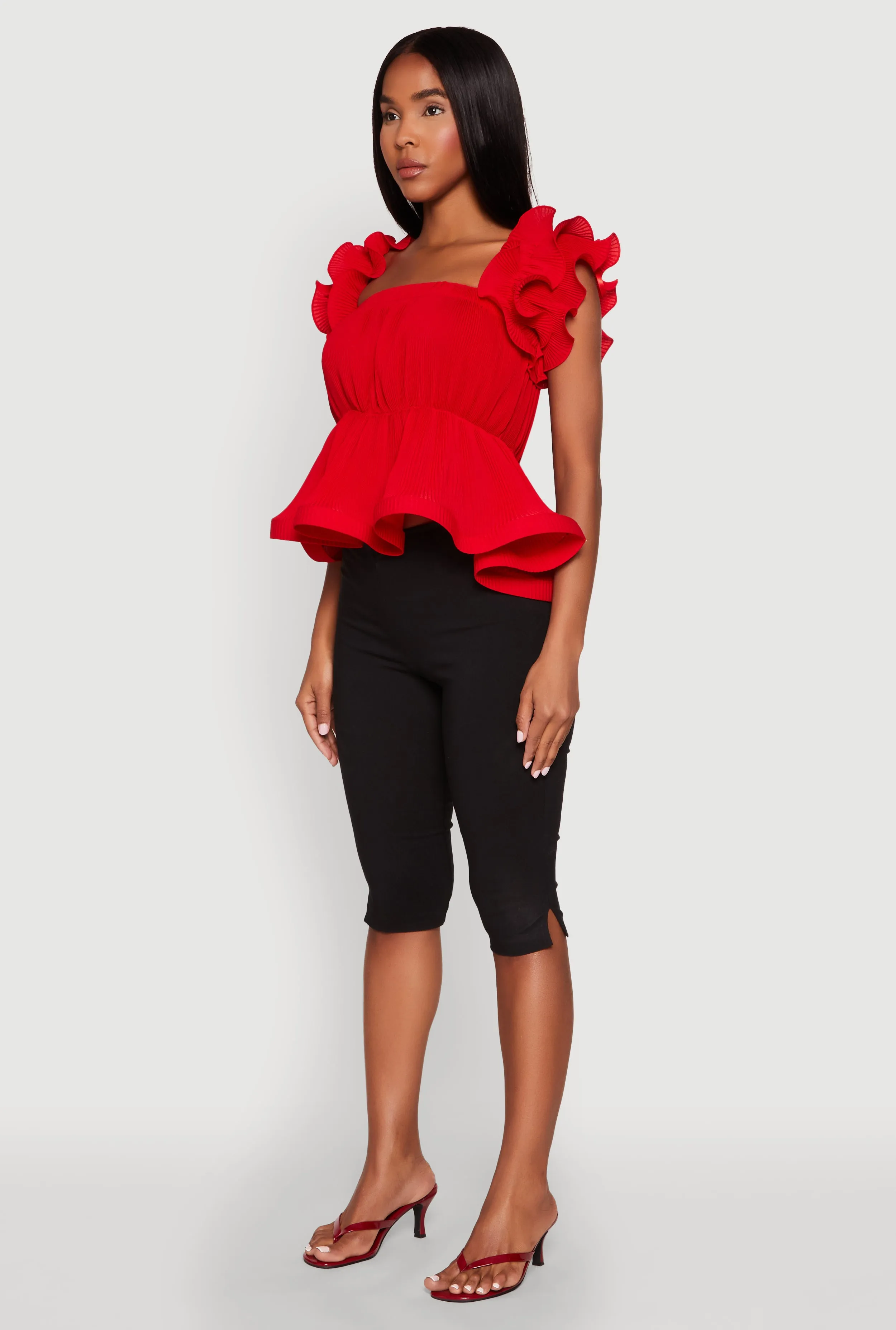 Ruffle Sleeve Plisse Peplum Top sold by Rainbow product image thumbnail 5
