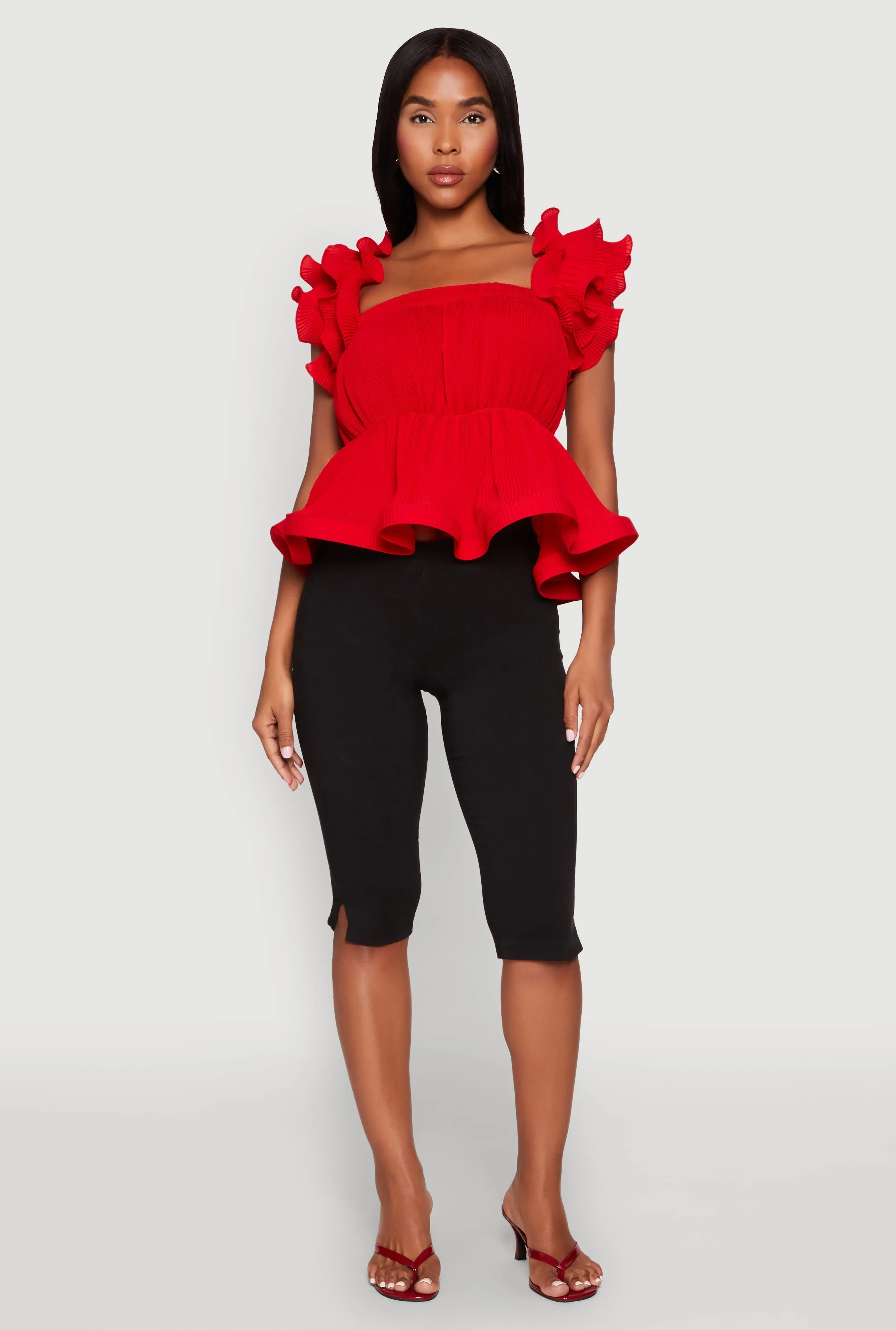 Ruffle Sleeve Plisse Peplum Top sold by Rainbow product image thumbnail 3
