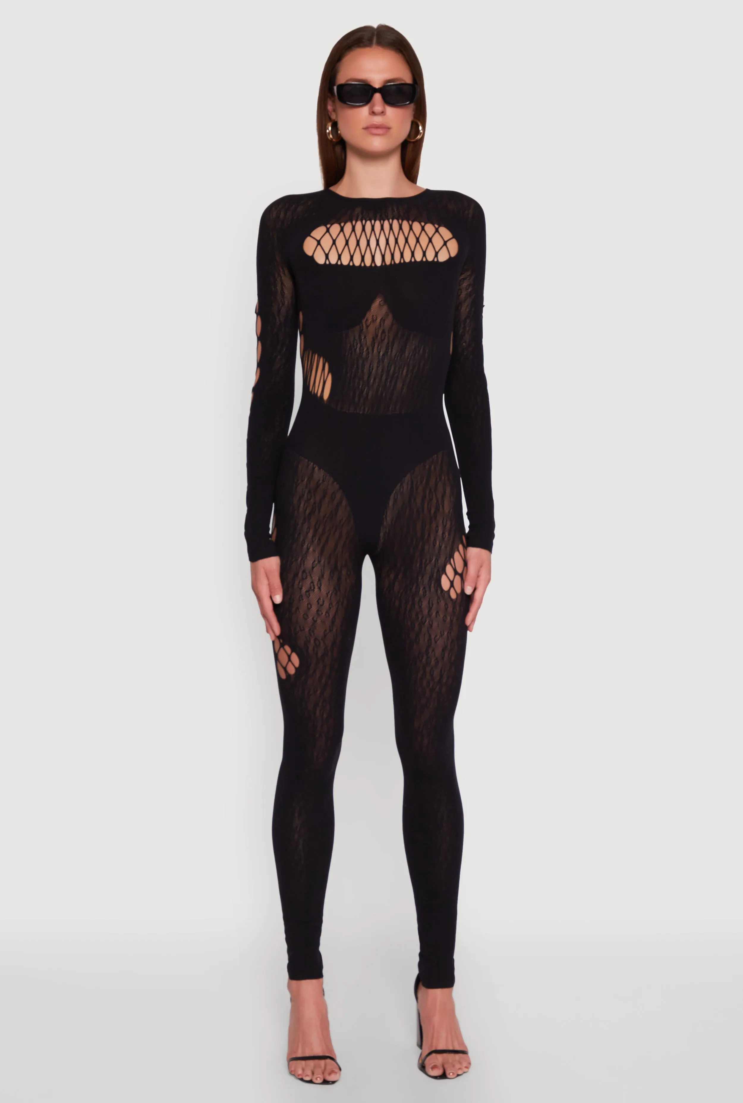 Seamless Leopard Print Laser Cut Fishnet Catsuit sold by Rainbow product image thumbnail 2