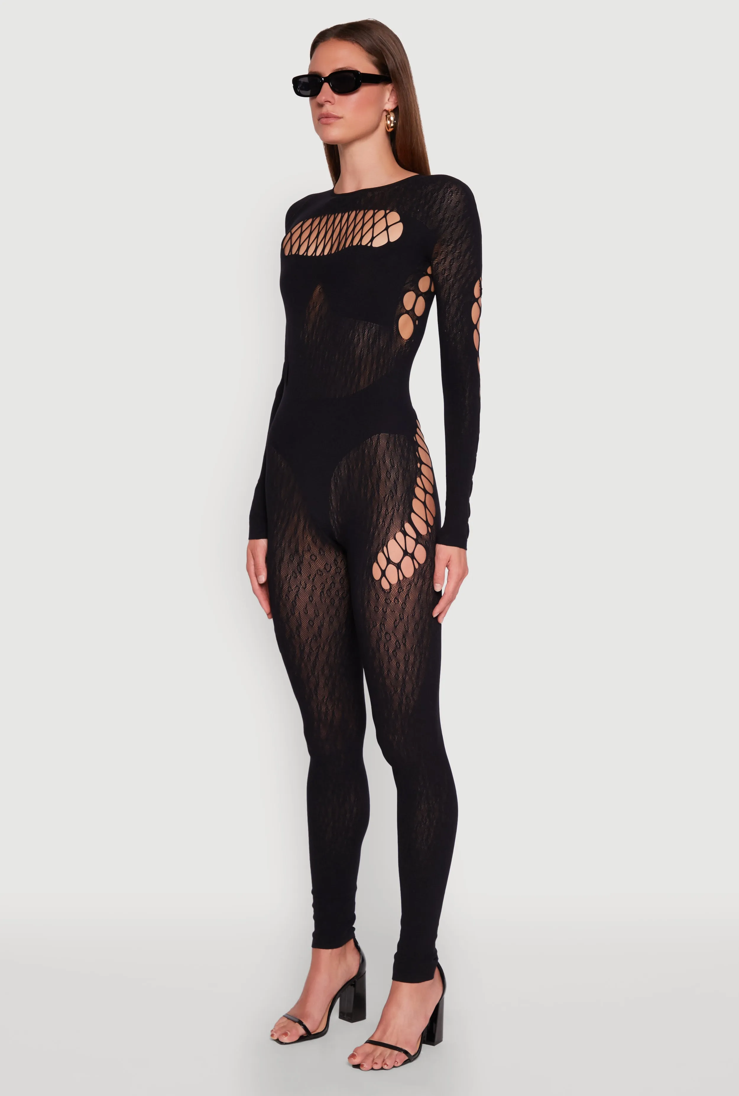 Seamless Leopard Print Laser Cut Fishnet Catsuit sold by Rainbow product image thumbnail 3