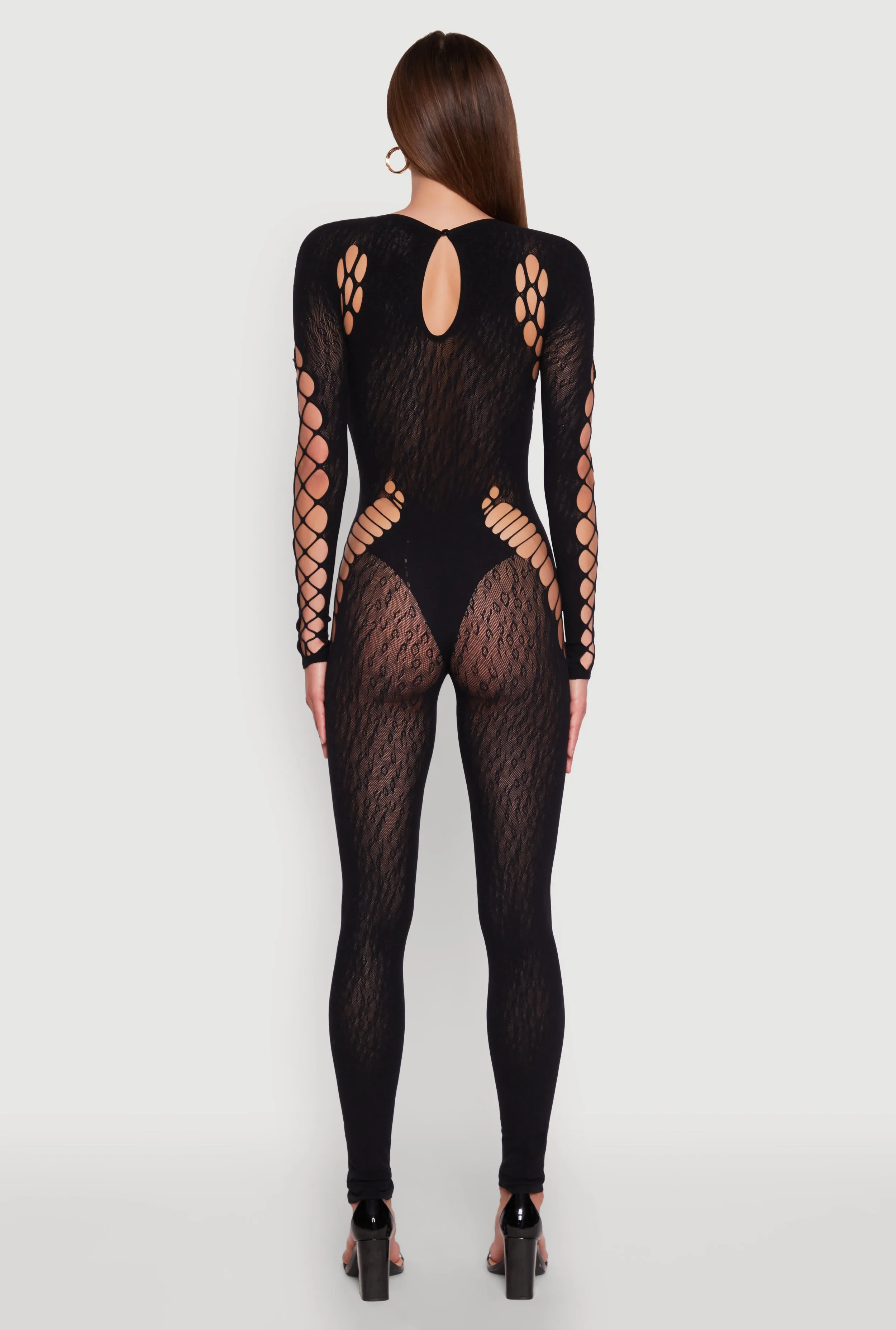 Seamless Leopard Print Laser Cut Fishnet Catsuit sold by Rainbow product image thumbnail 5