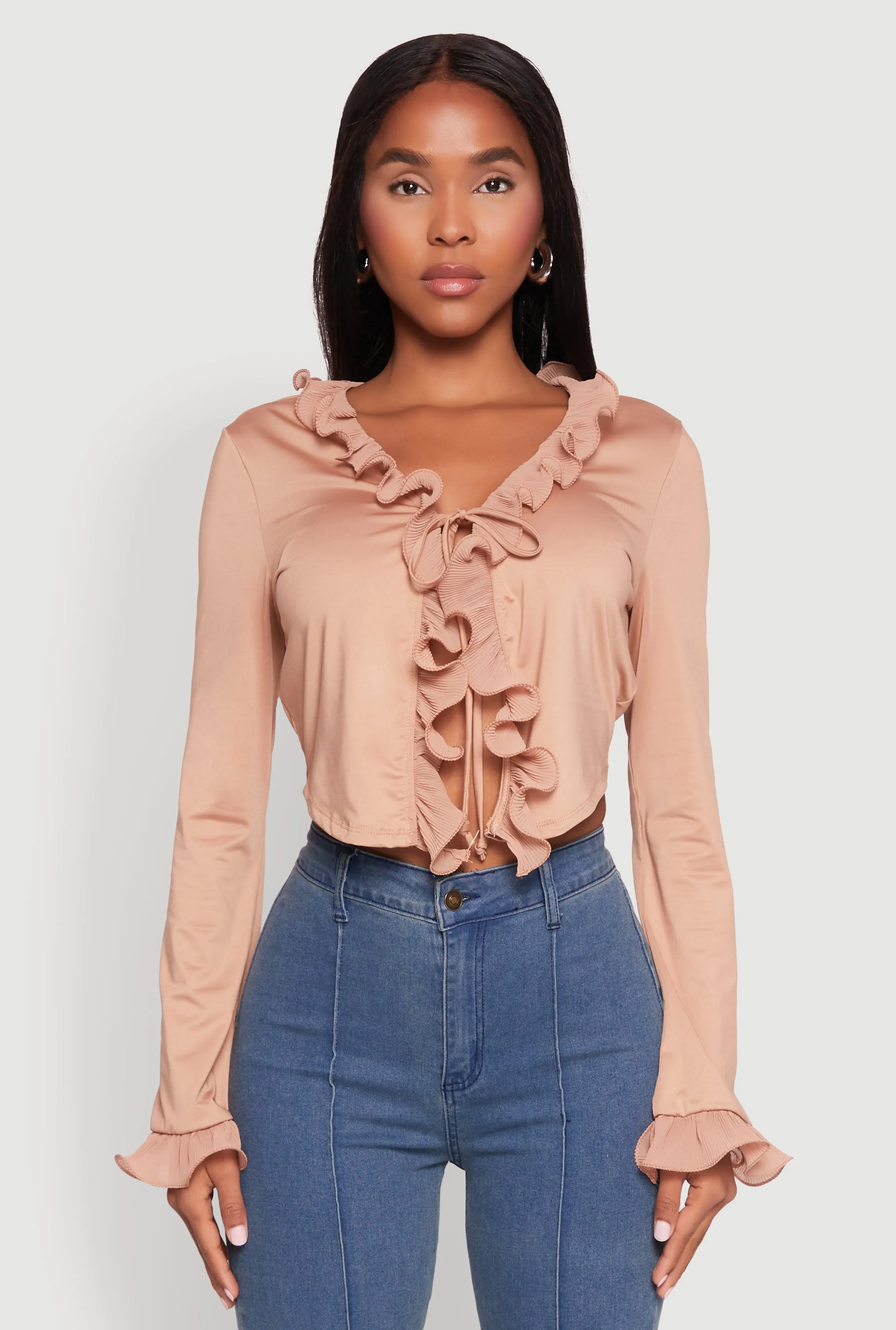 Ruffle Trim Tie Front Crop Top sold by Rainbow product image thumbnail 2