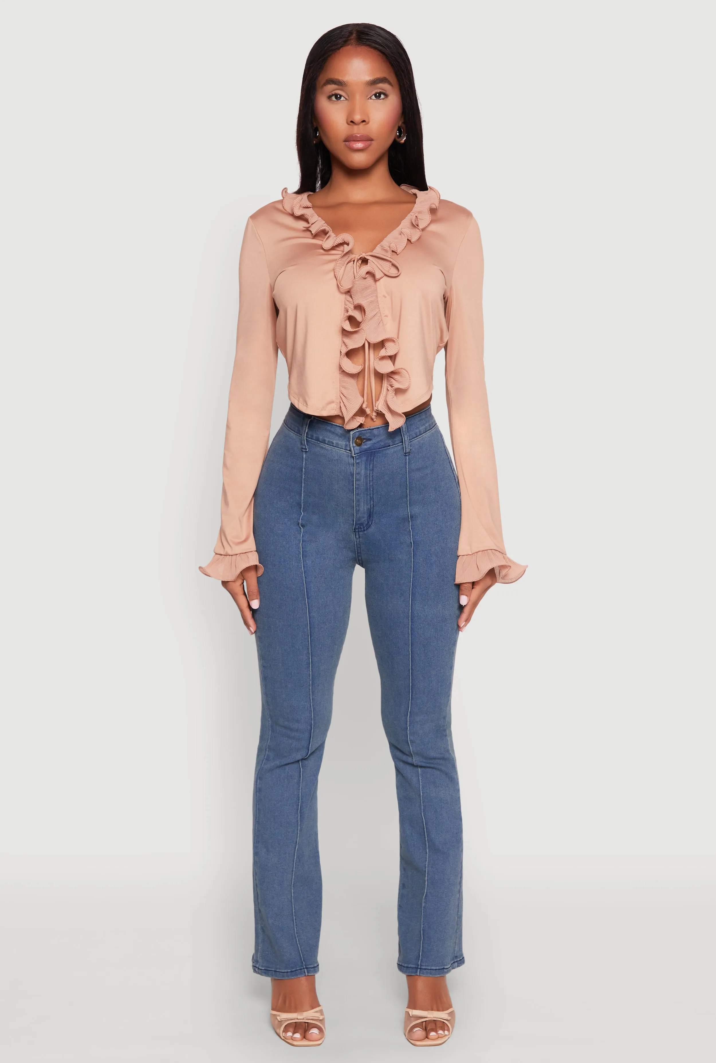 Ruffle Trim Tie Front Crop Top sold by Rainbow product image thumbnail 3