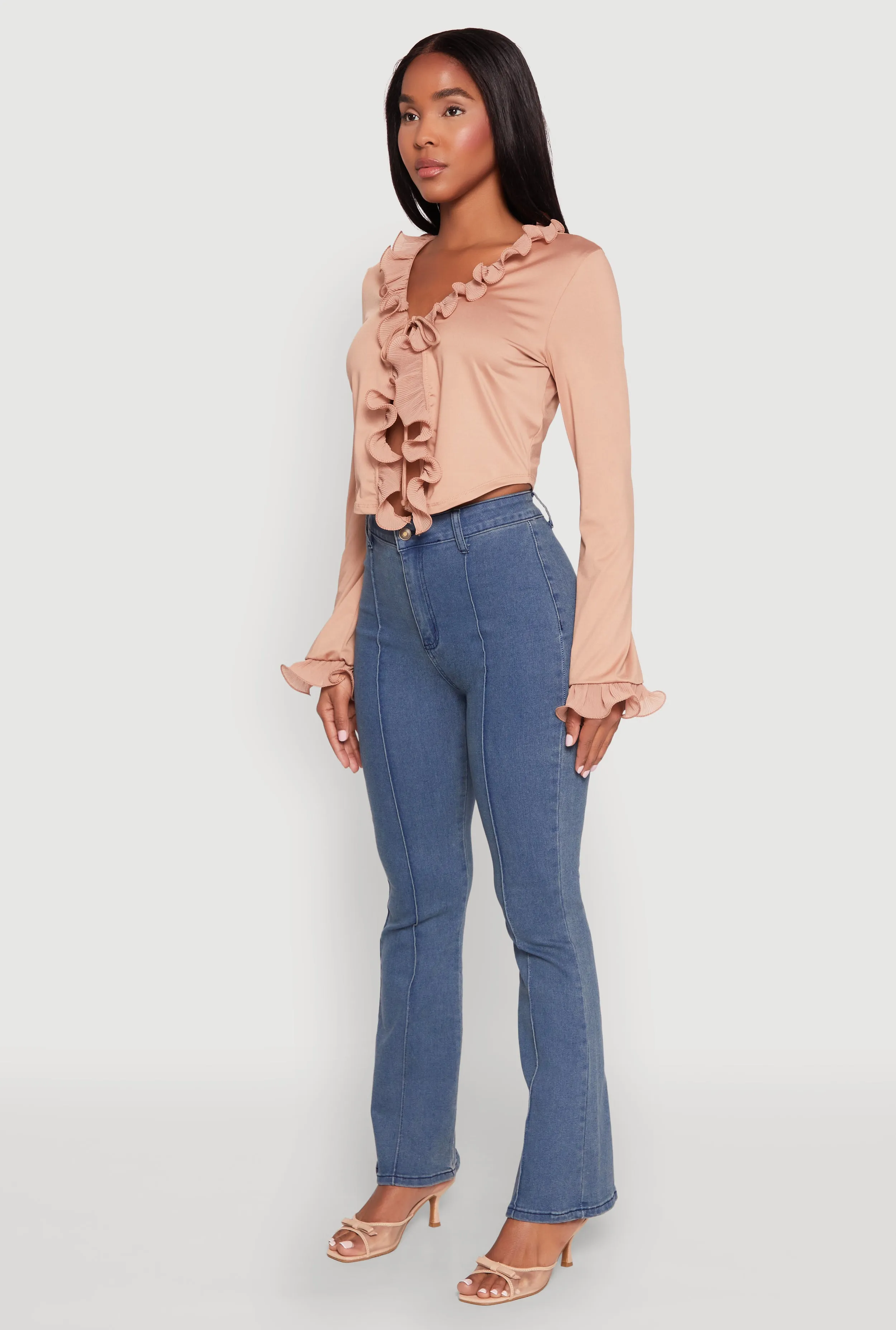 Ruffle Trim Tie Front Crop Top sold by Rainbow product image thumbnail 5