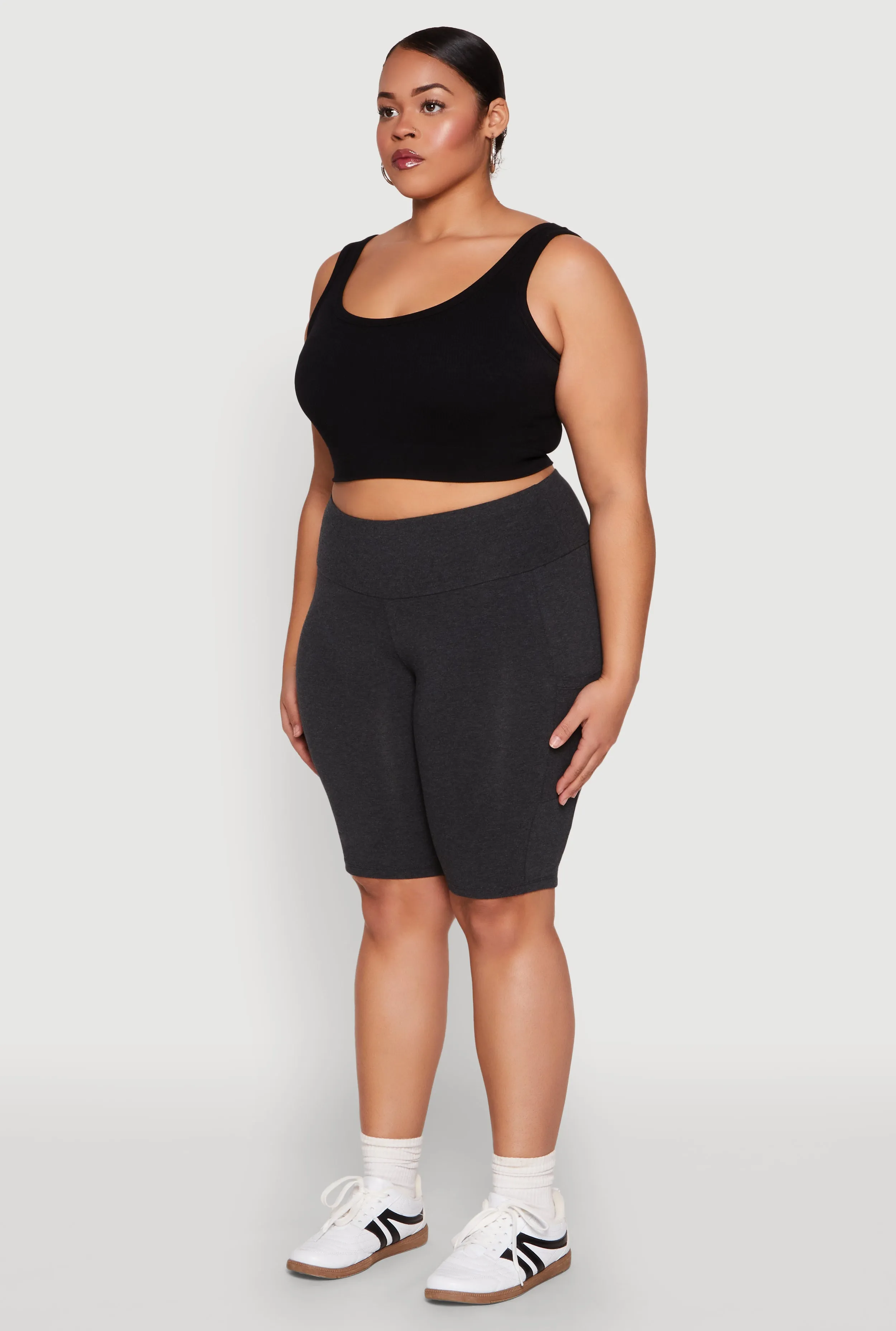 Plus Size High Waist Cell Phone Pocket Biker Shorts sold by Rainbow product image thumbnail 3