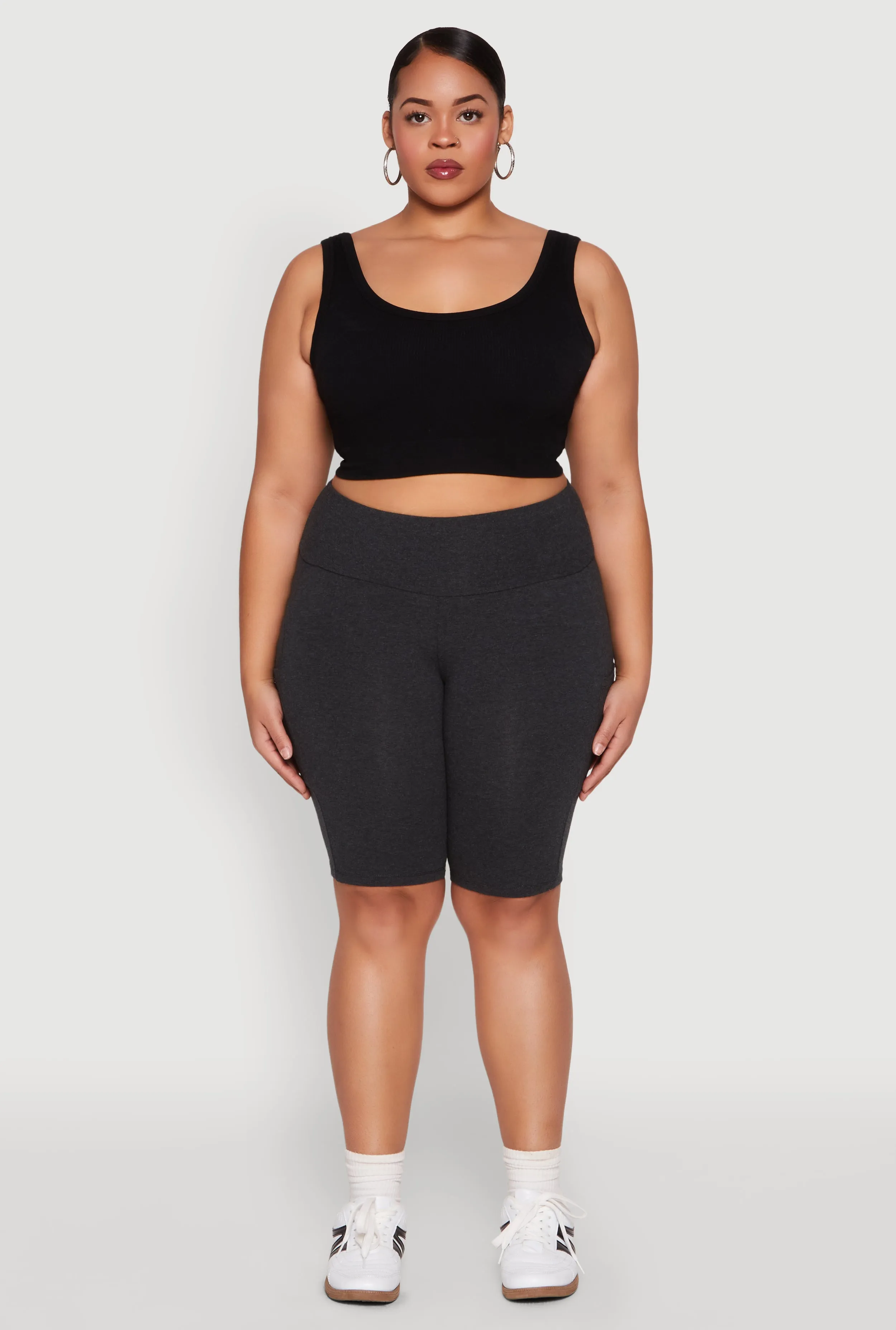 Plus Size High Waist Cell Phone Pocket Biker Shorts sold by Rainbow