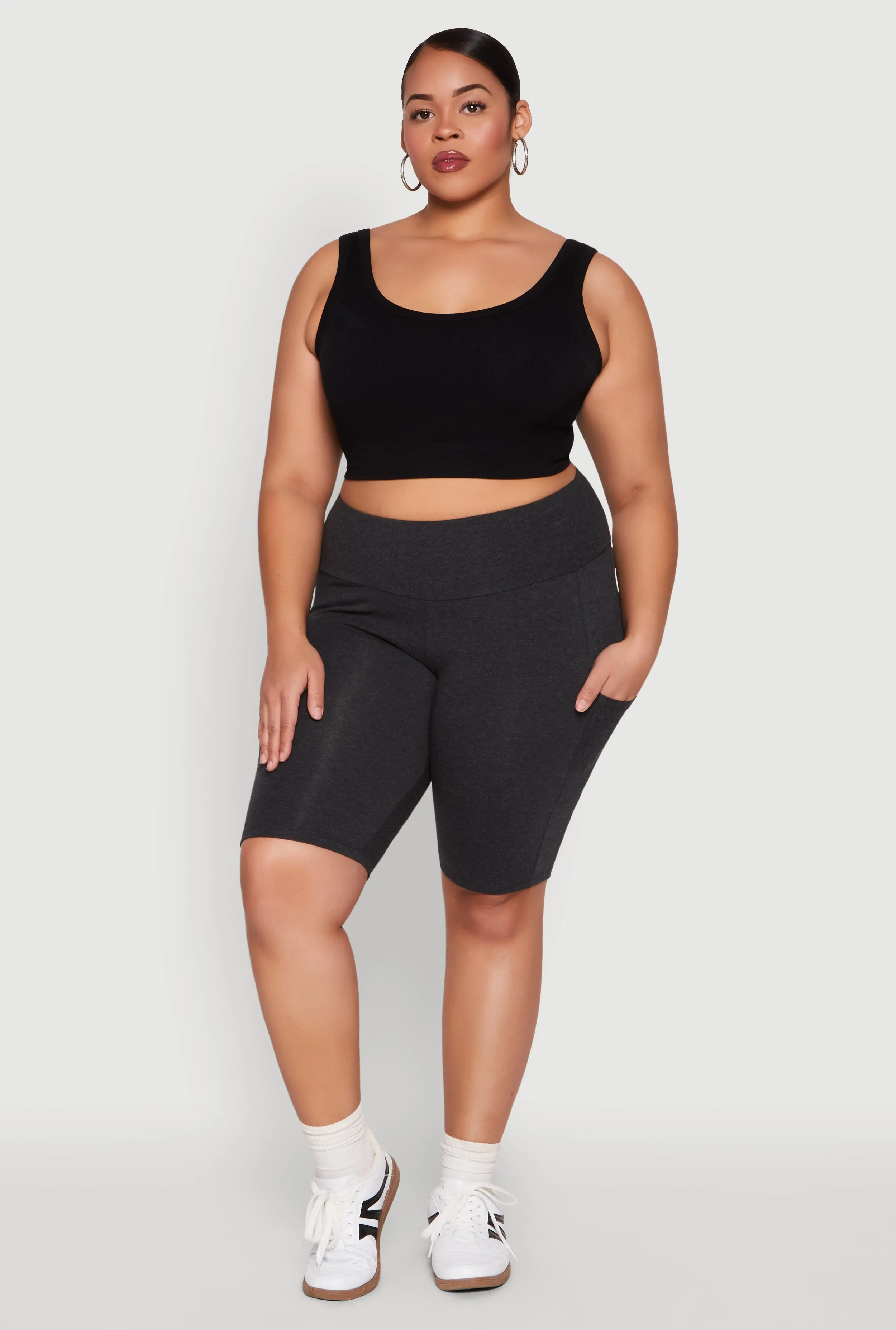 Plus Size High Waist Cell Phone Pocket Biker Shorts sold by Rainbow product image thumbnail 2