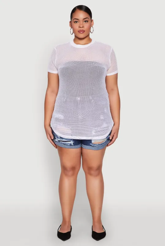 Plus Size Fishnet Short Sleeve Top sold by Rainbow