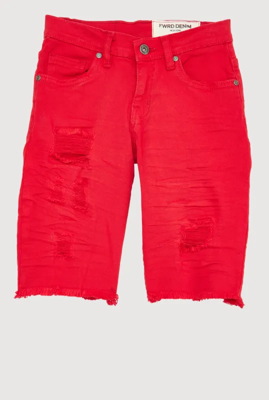 Boys Patch and Repair Frayed Denim Bermuda Shorts sold by Rainbow