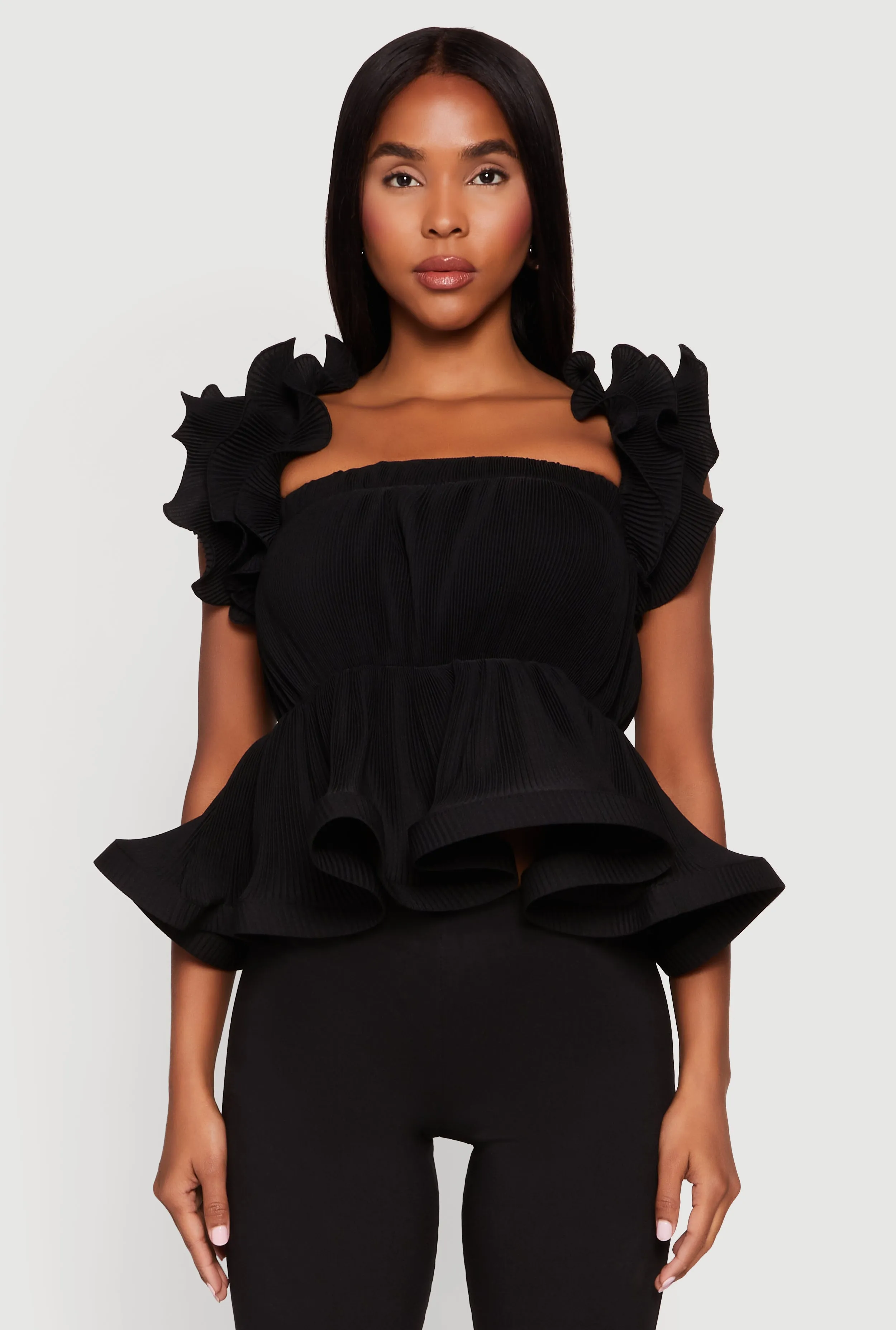 Ruffle Sleeve Plisse Peplum Top sold by Rainbow product image thumbnail 2