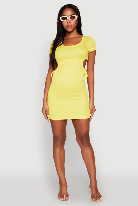 Rib Knit Side Ruched Keyhole Mini Dress sold by Rainbow