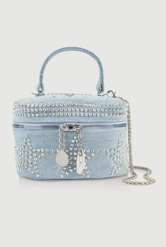 Star Studded Denim Top Handle Convertible Crossbody Bag sold by Rainbow