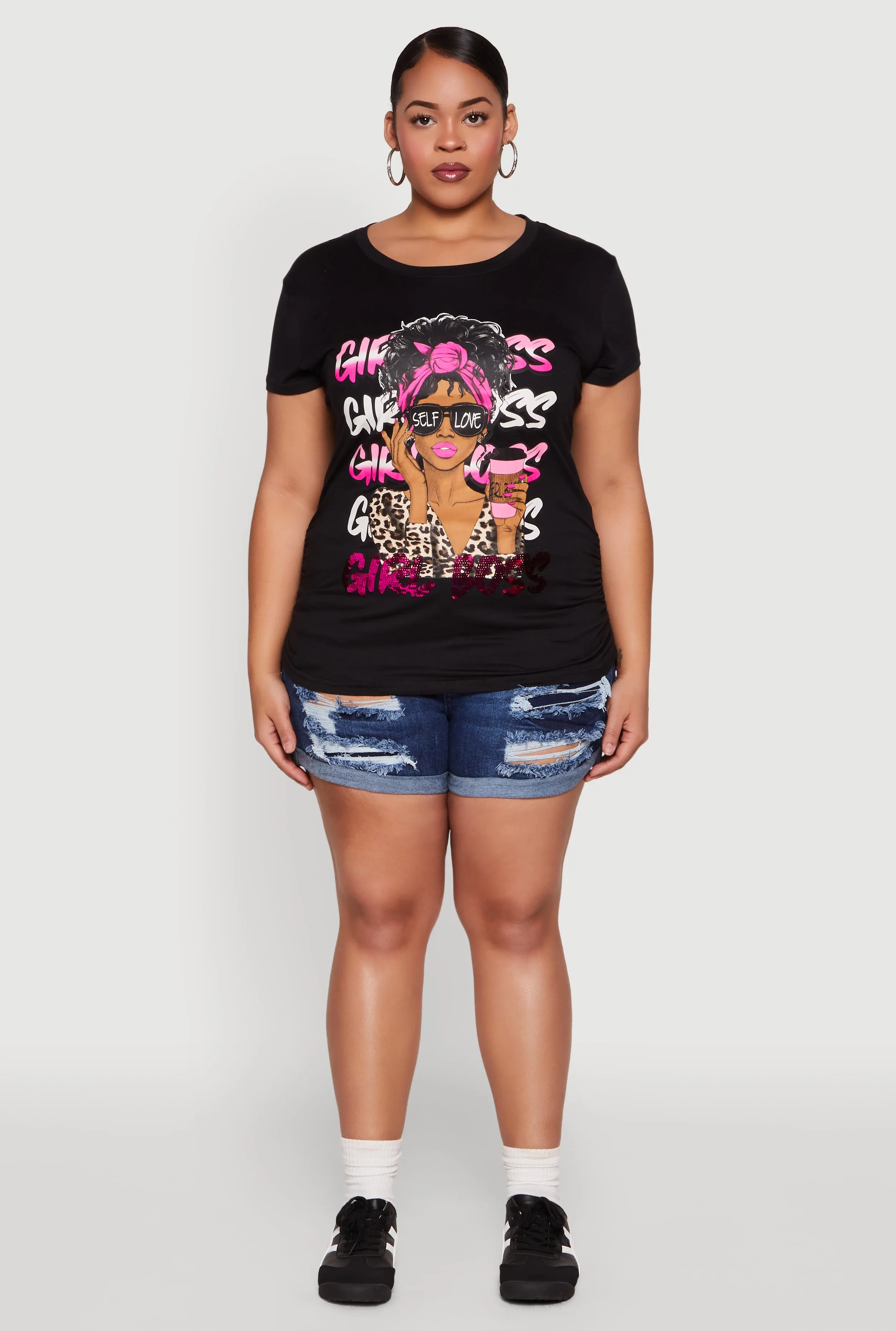 Plus Size Girl Boss Sequin Graphic Tee sold by Rainbow