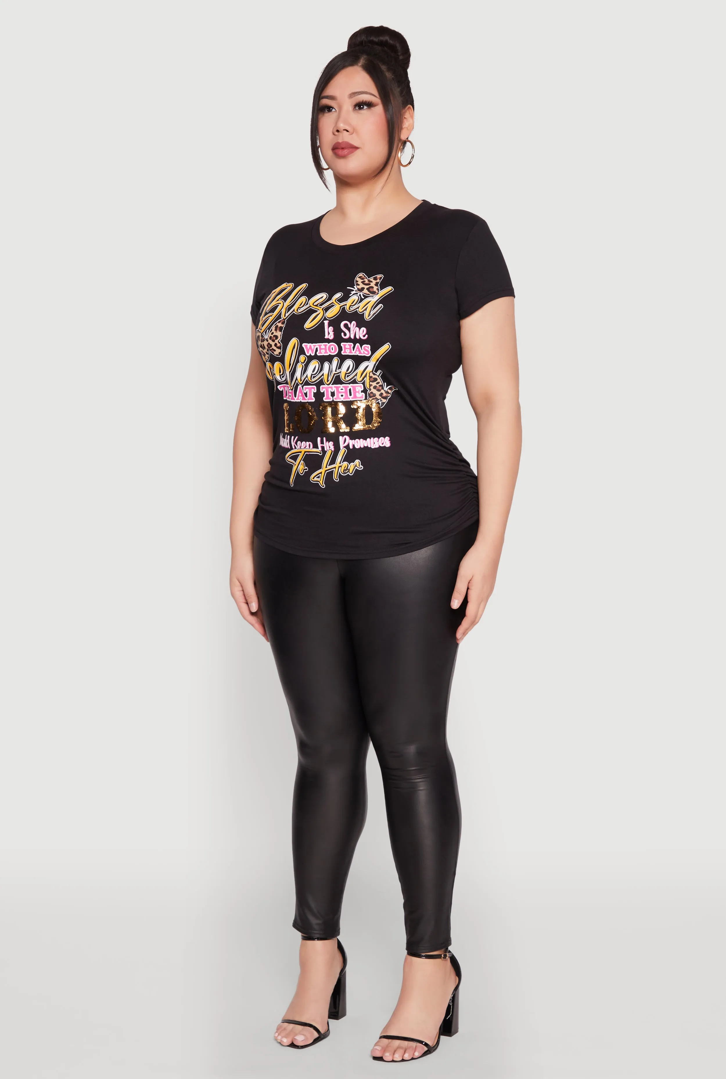 Plus Size Blessed Is She Ruched Graphic Tee sold by Rainbow product image thumbnail 5