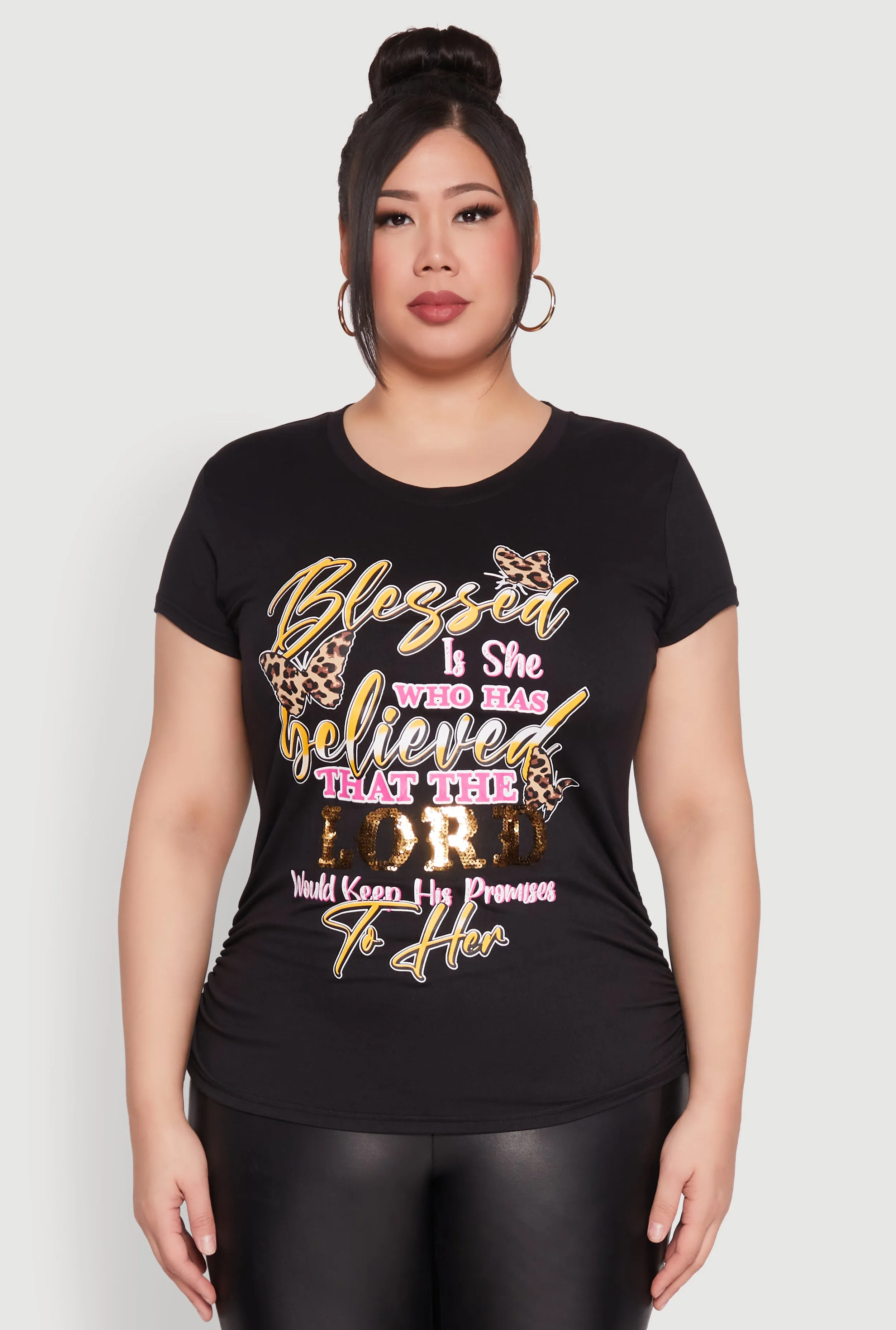 Plus Size Blessed Is She Ruched Graphic Tee sold by Rainbow product image thumbnail 2