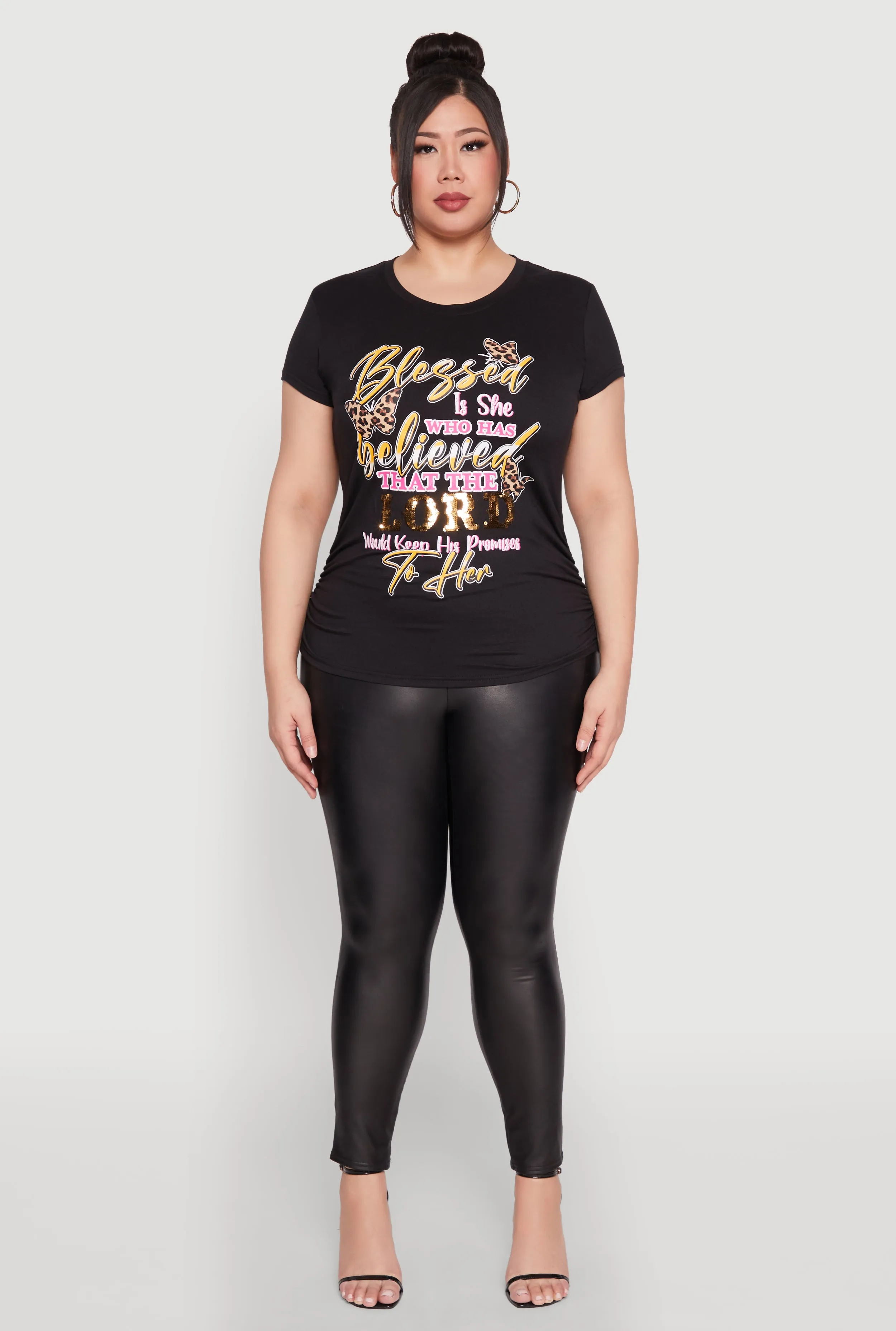 Plus Size Blessed Is She Ruched Graphic Tee sold by Rainbow product image thumbnail 3