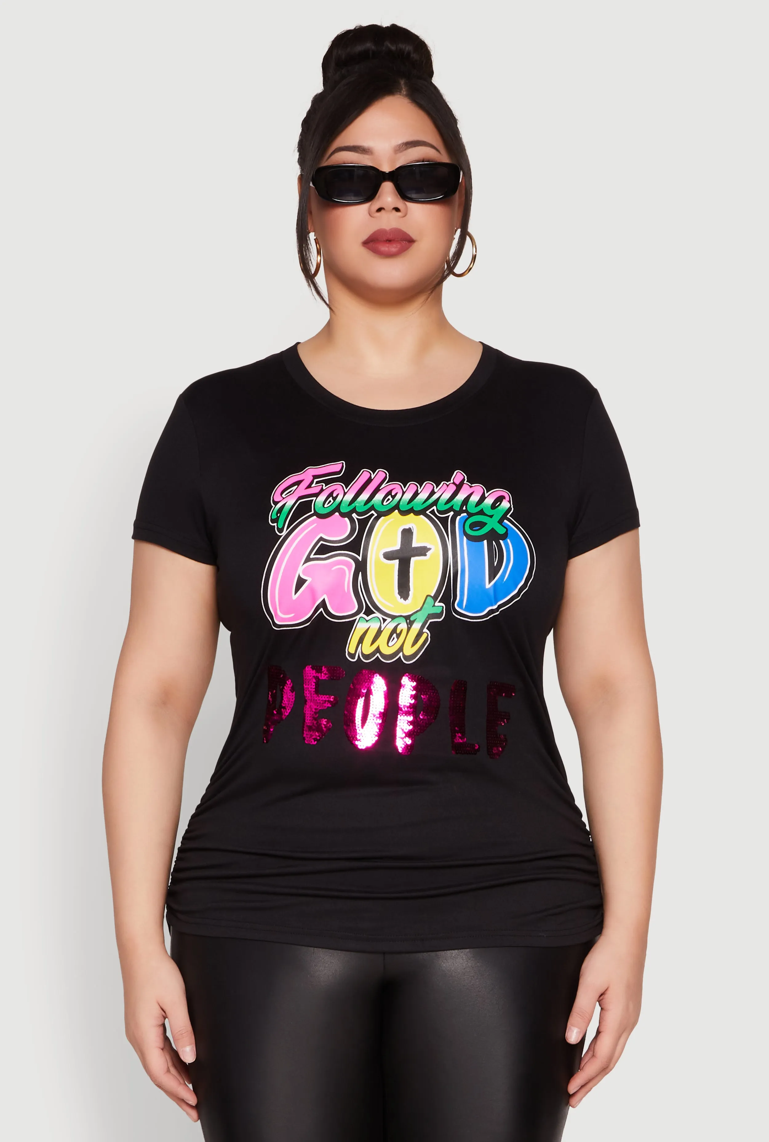 Plus Size Following God Sequin Graphic Tee sold by Rainbow product image thumbnail 2