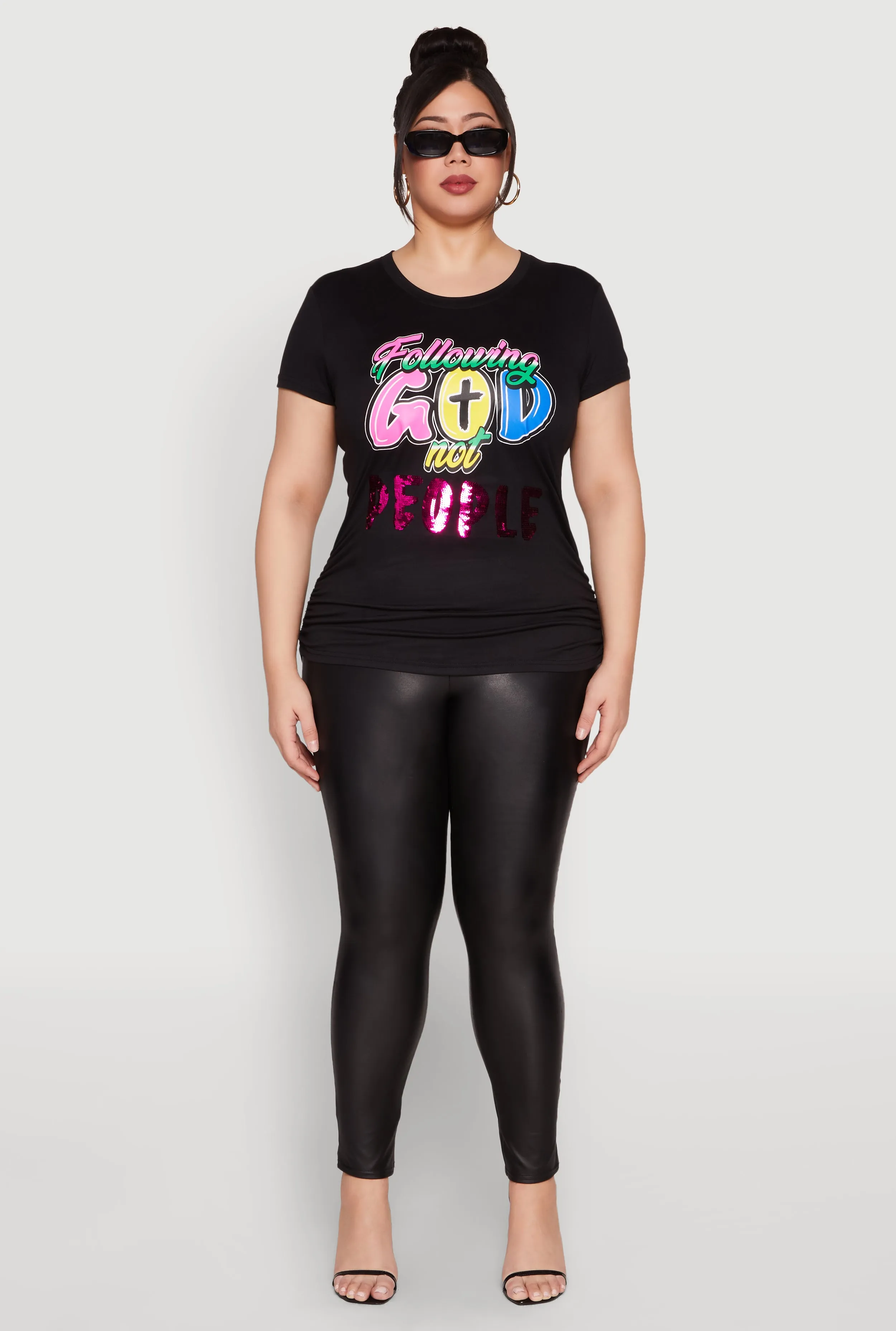 Plus Size Following God Sequin Graphic Tee sold by Rainbow product image thumbnail 3