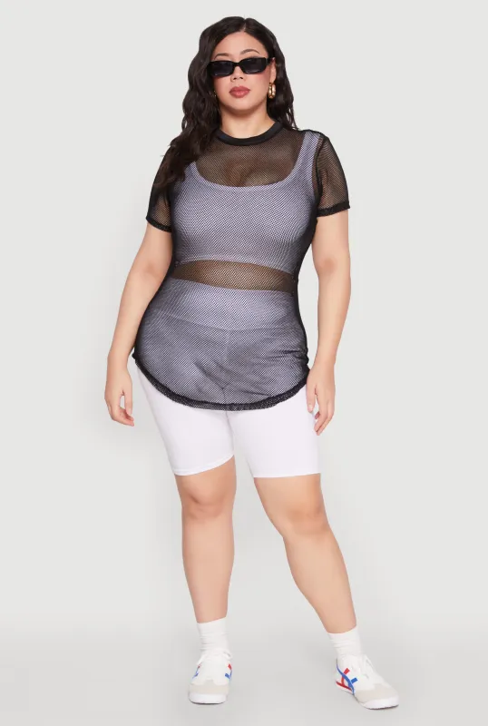 Plus Size Fishnet Short Sleeve Top sold by Rainbow
