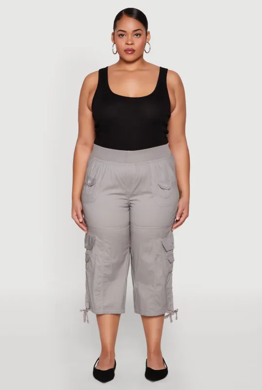 Plus Size High Waisted Cargo Capri Pants sold by Rainbow