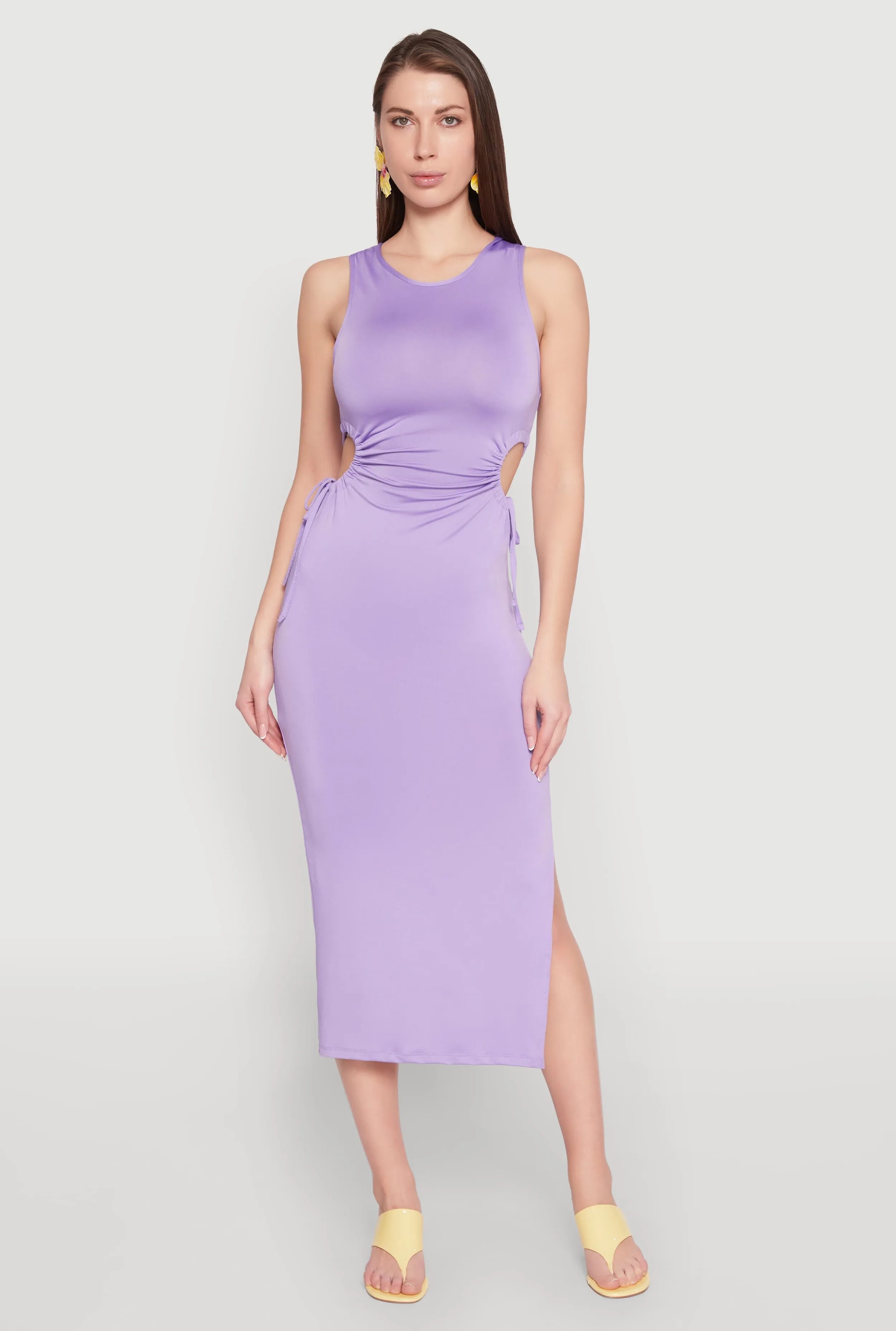 Drawstring Side Cut Out Sleeveless Midi Dress sold by Rainbow