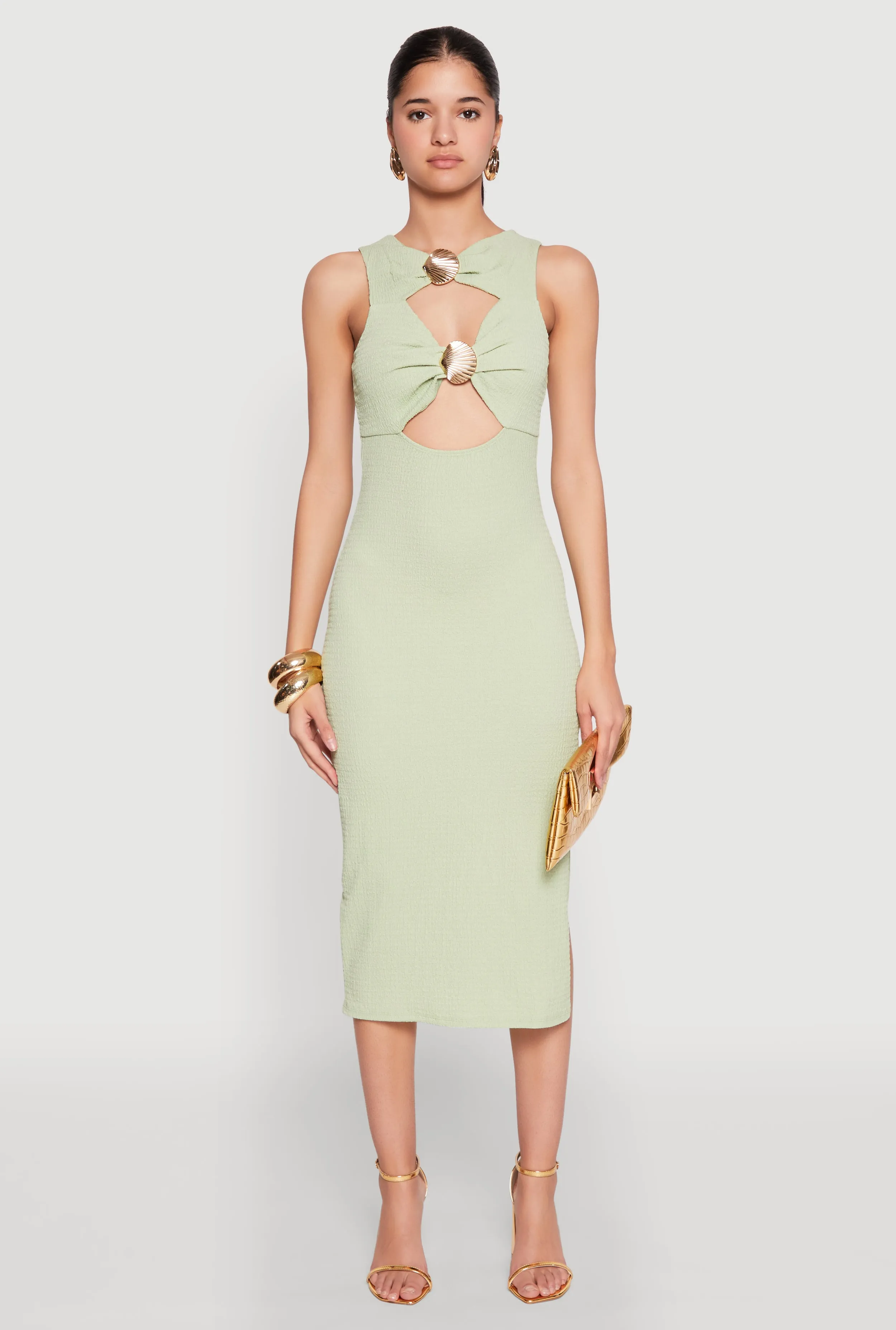 Metallic Seashell Cut Out Midi Dress sold by Rainbow product image thumbnail 2