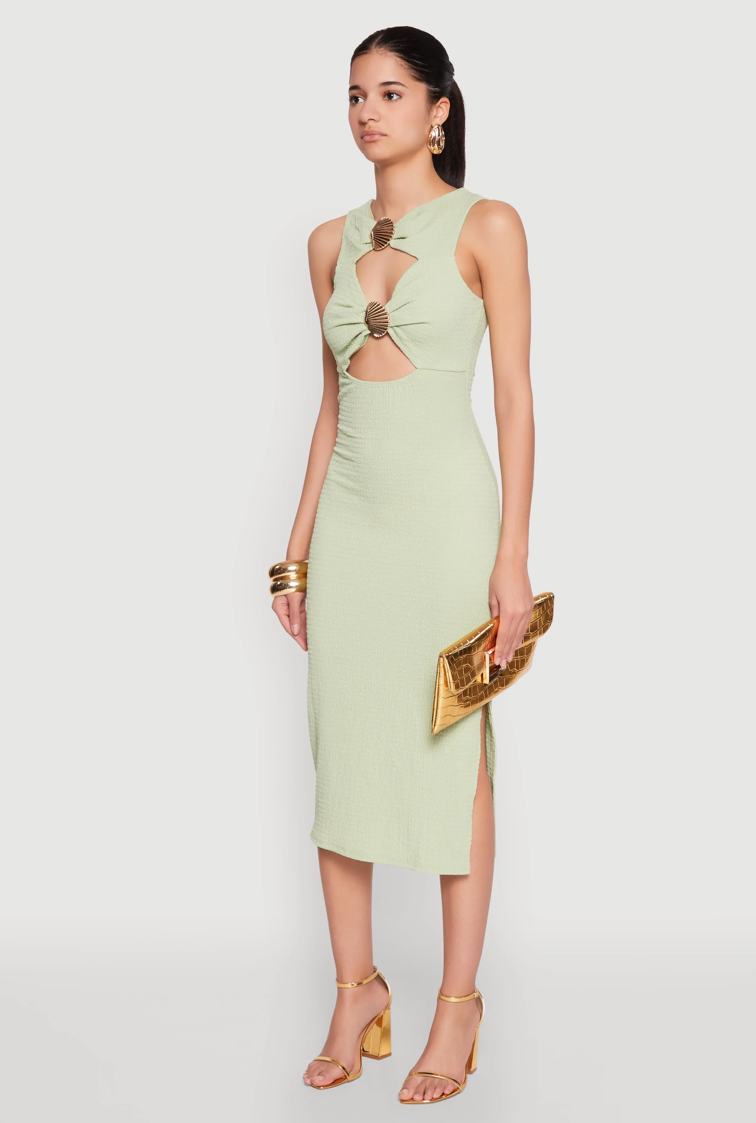 Metallic Seashell Cut Out Midi Dress sold by Rainbow product image thumbnail 3