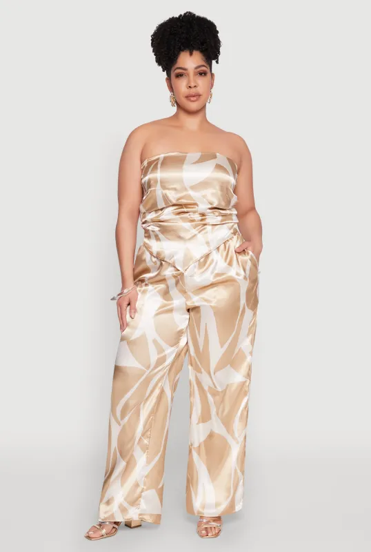 Plus Size Patterned Satin Palazzo Pants sold by Rainbow