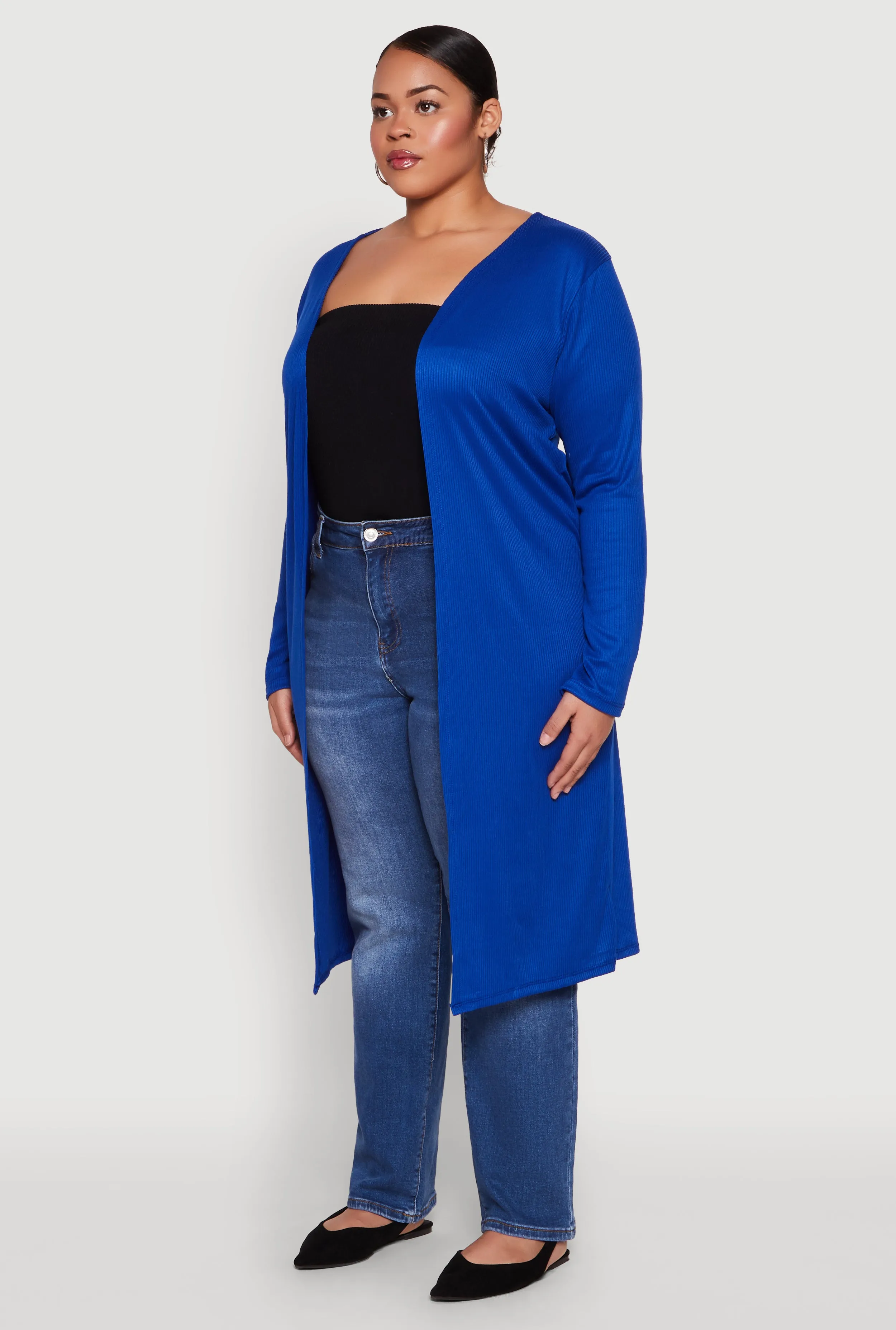 Plus Size Ribbed Soft Knit Open Front Duster sold by Rainbow product image thumbnail 5