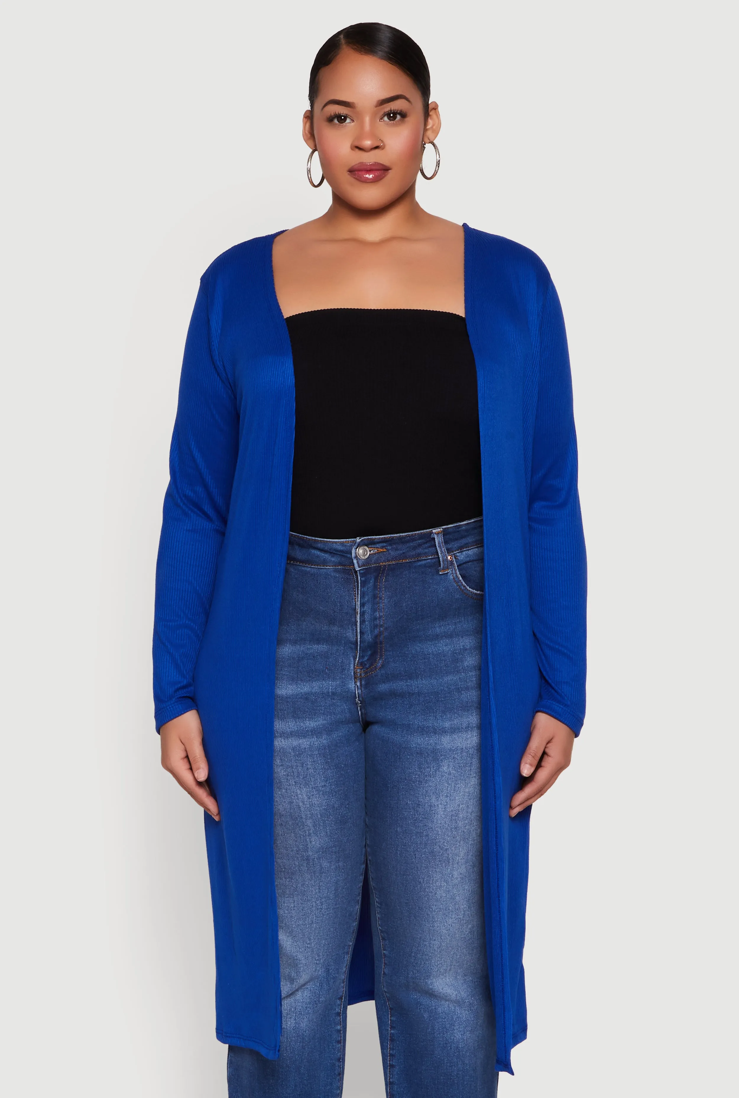 Plus Size Ribbed Soft Knit Open Front Duster sold by Rainbow product image thumbnail 2