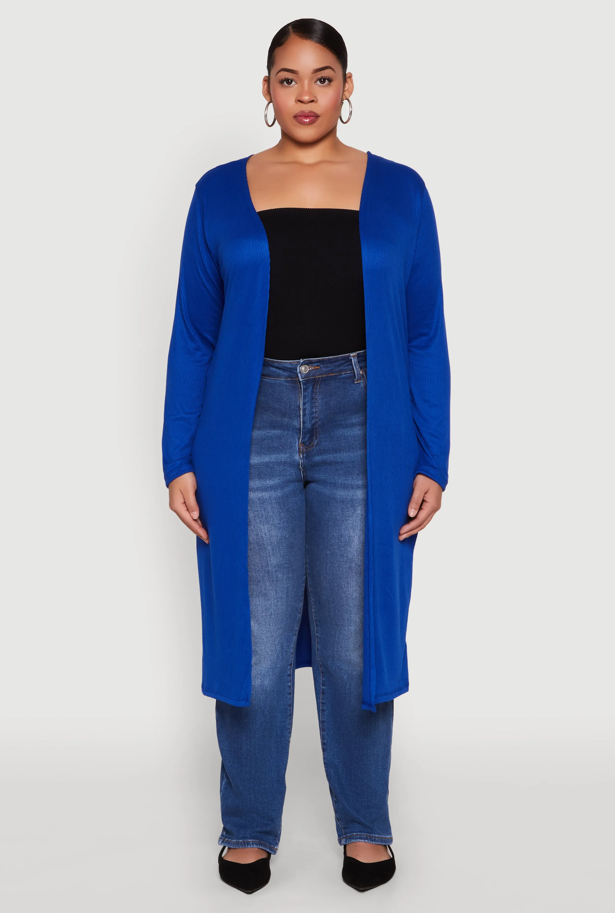 Plus Size Ribbed Soft Knit Open Front Duster sold by Rainbow product image thumbnail 3