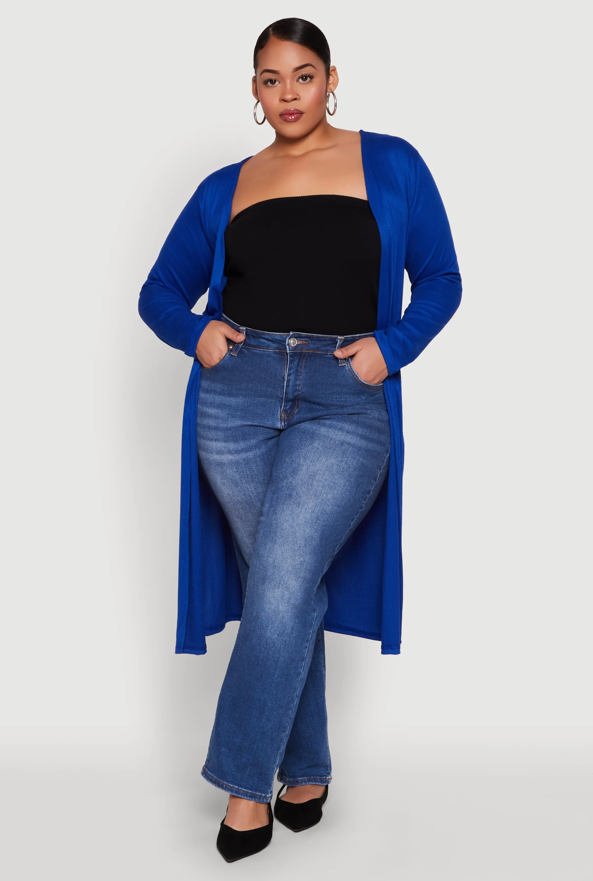 Plus Size Ribbed Soft Knit Open Front Duster sold by Rainbow