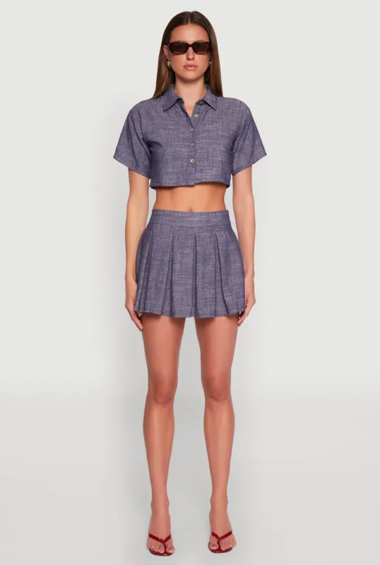 Linen Mini Pleated Skirt sold by Rainbow