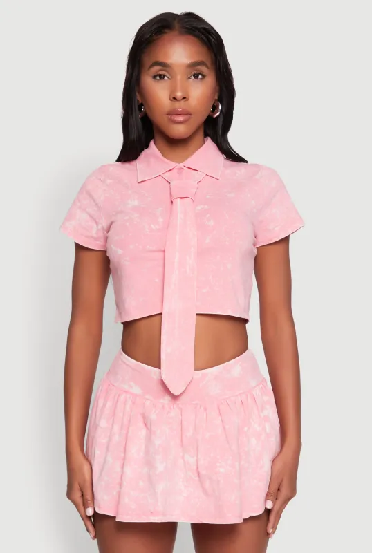 Mineral Wash Crop Top with Necktie sold by Rainbow