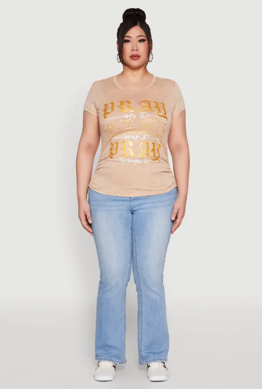 Plus Size Mineral Wash Pray Graphic Tee sold by Rainbow