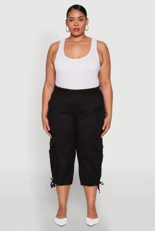 Plus Size High Waisted Cargo Capri Pants sold by Rainbow