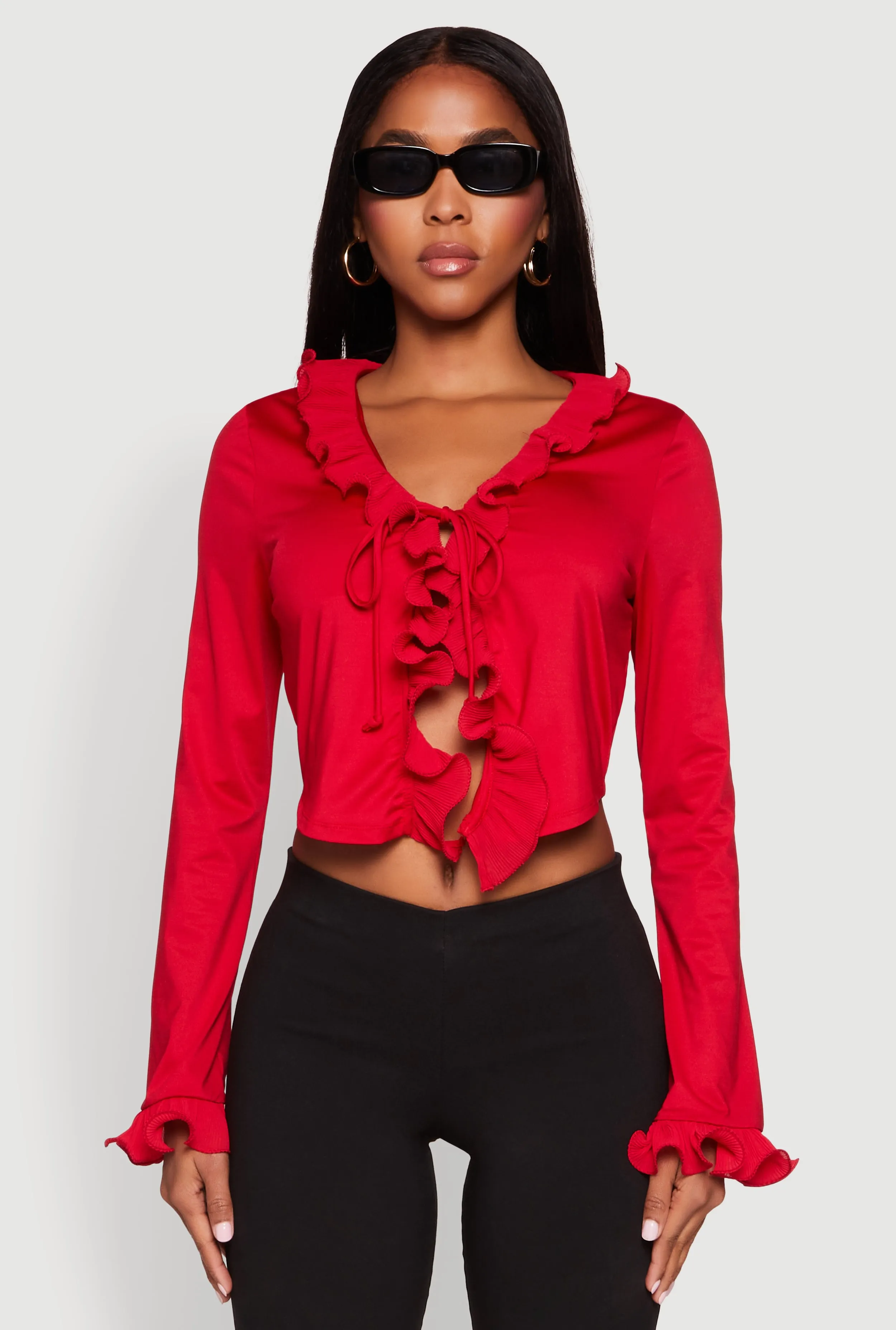 Ruffle Trim Tie Front Crop Top sold by Rainbow product image thumbnail 2