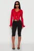 Ruffle Trim Tie Front Crop Top sold by Rainbow