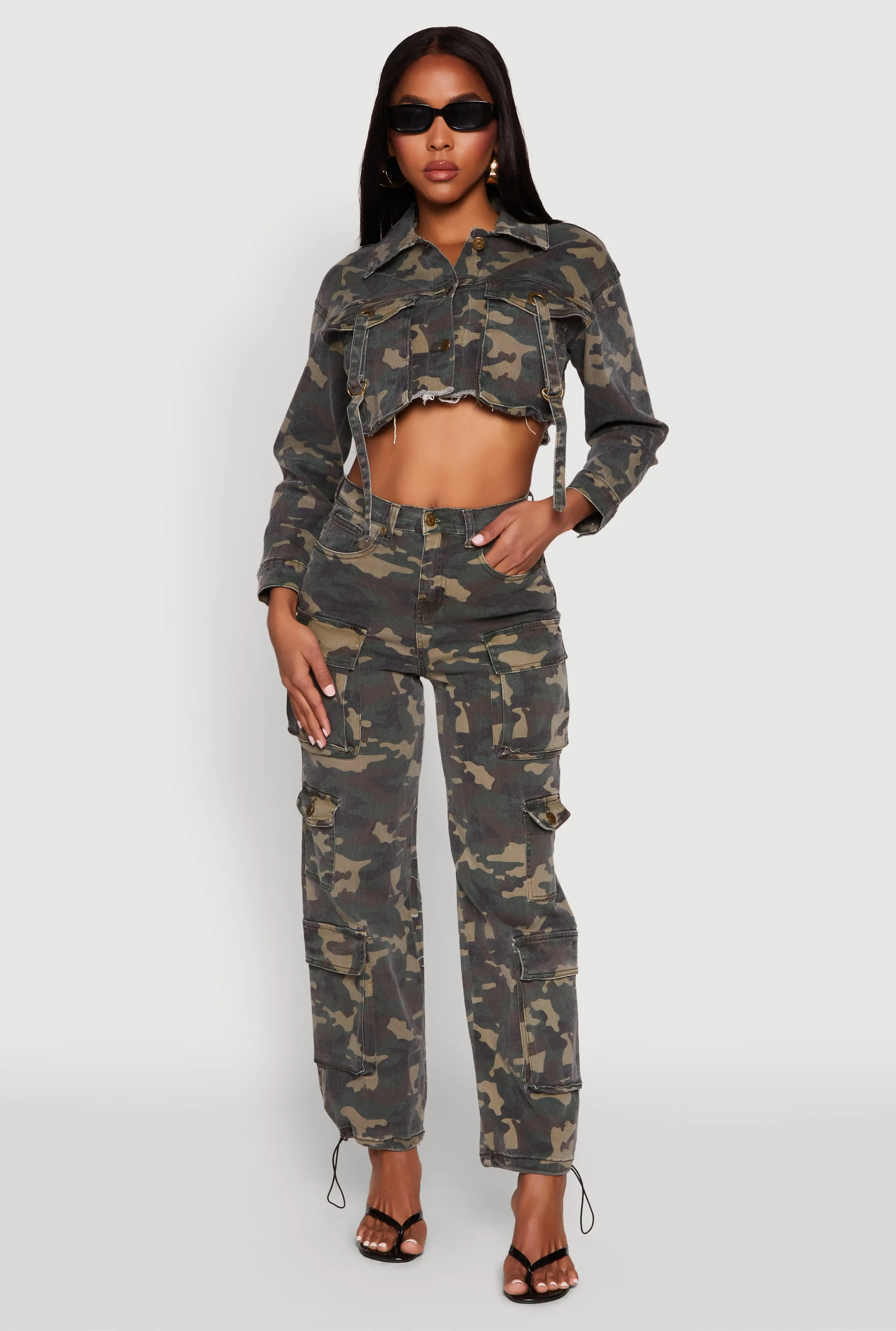 Denim Camouflage Cargo Pocket Drawstring Joggers sold by Rainbow