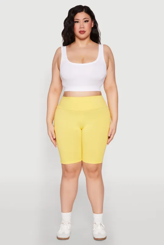 Plus Size High Waist Cell Phone Pocket Biker Shorts sold by Rainbow