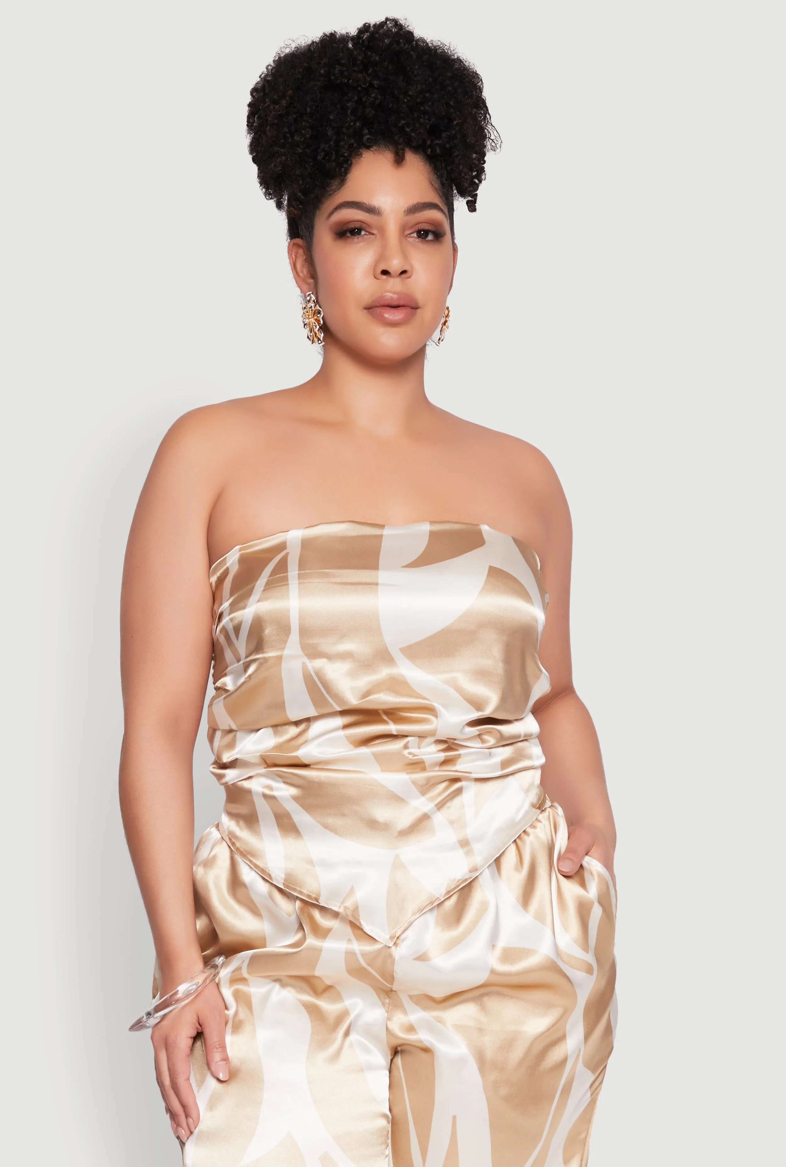 Plus Size Satin Scarf Print Tube Top sold by Rainbow