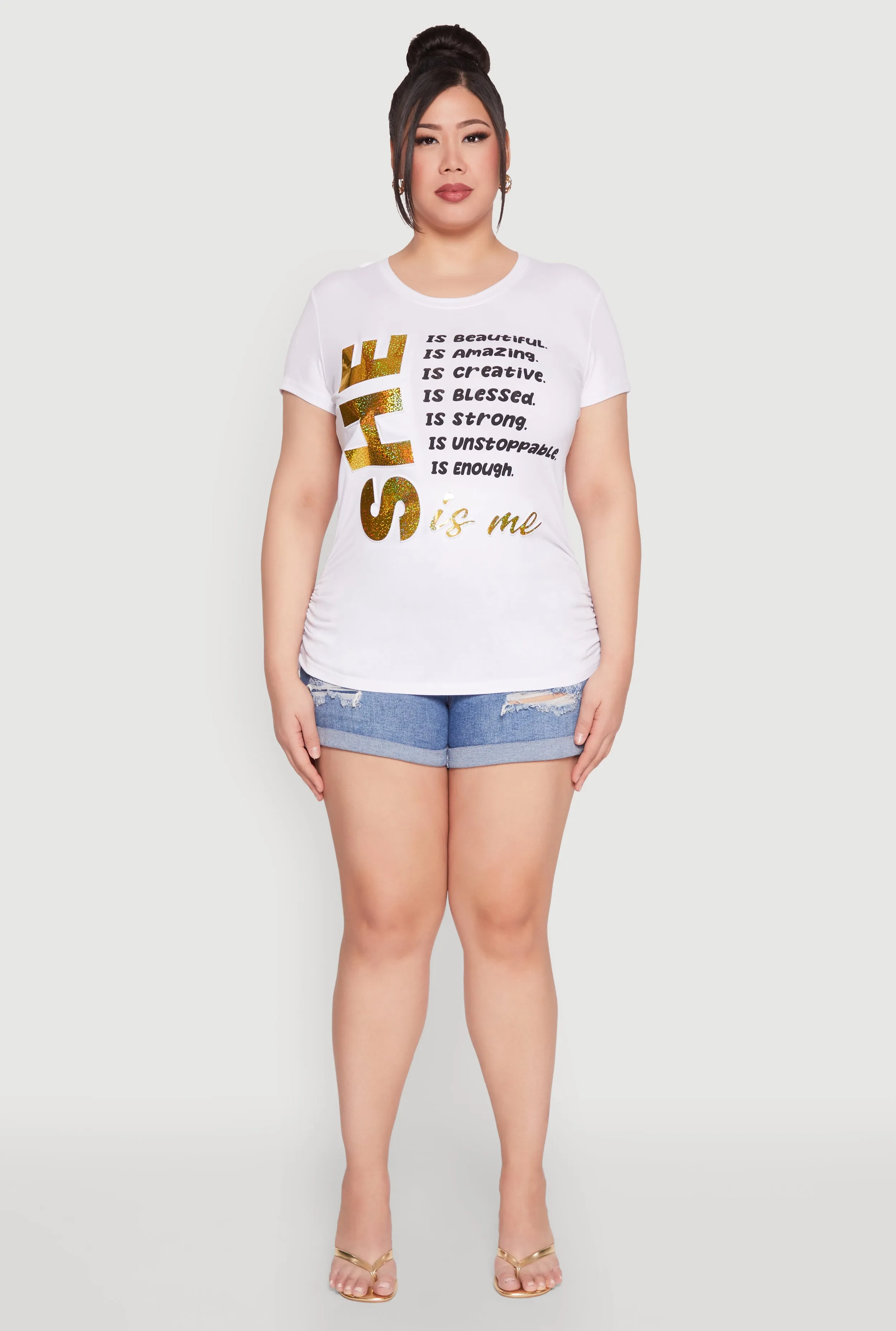 Plus Size 3D Foil She Is Me Graphic Tee sold by Rainbow