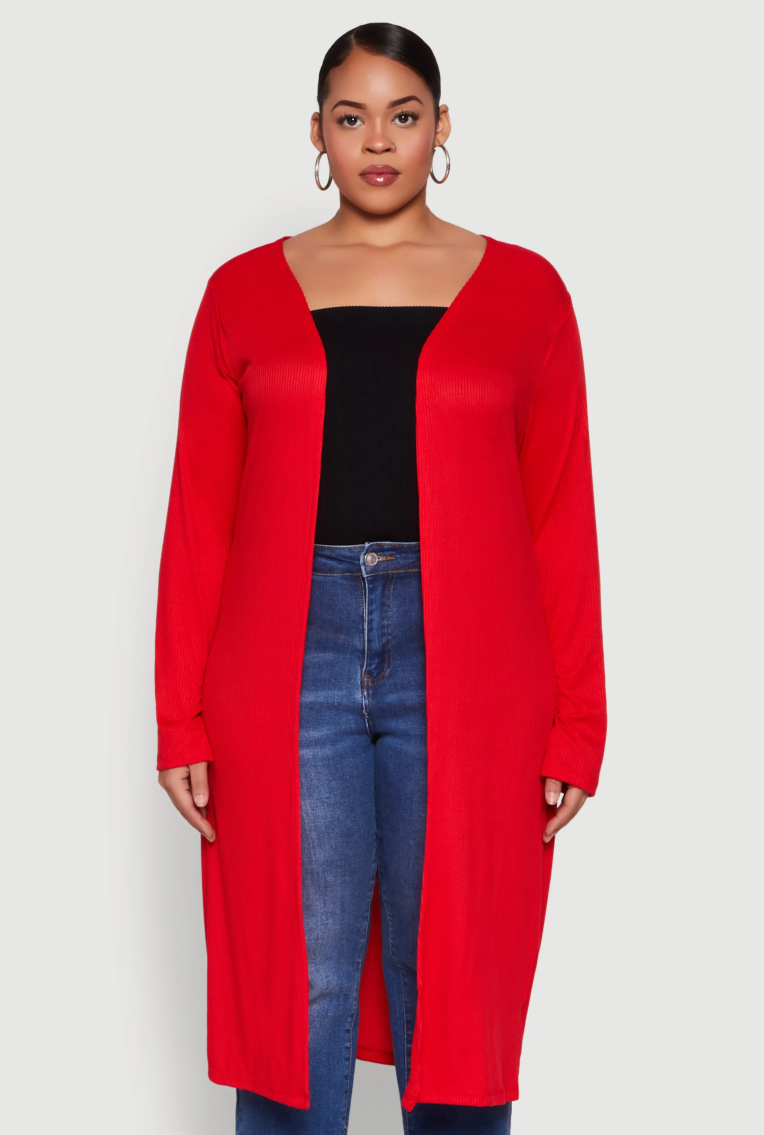 Plus Size Ribbed Soft Knit Open Front Duster sold by Rainbow product image thumbnail 2