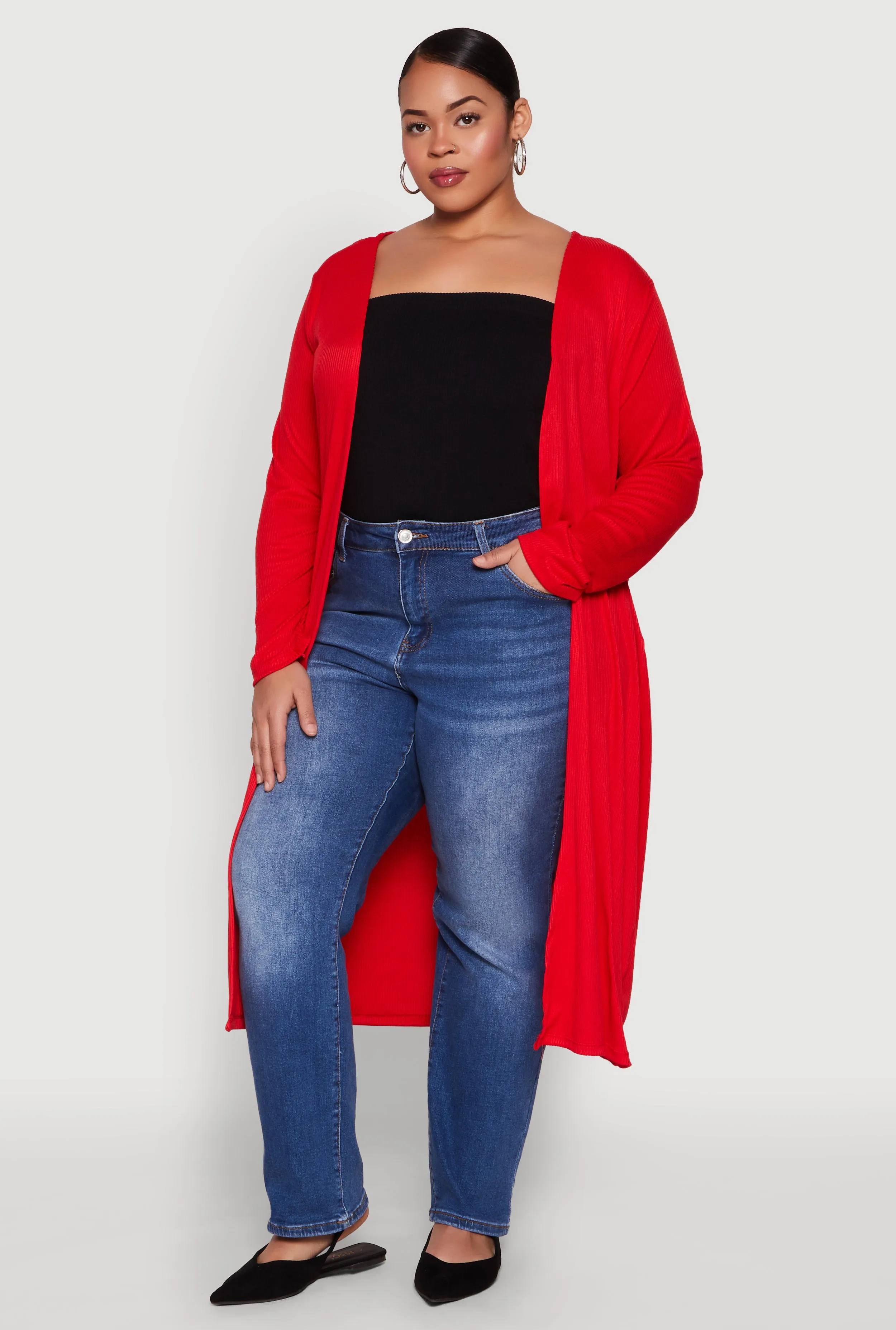 Plus Size Ribbed Soft Knit Open Front Duster sold by Rainbow