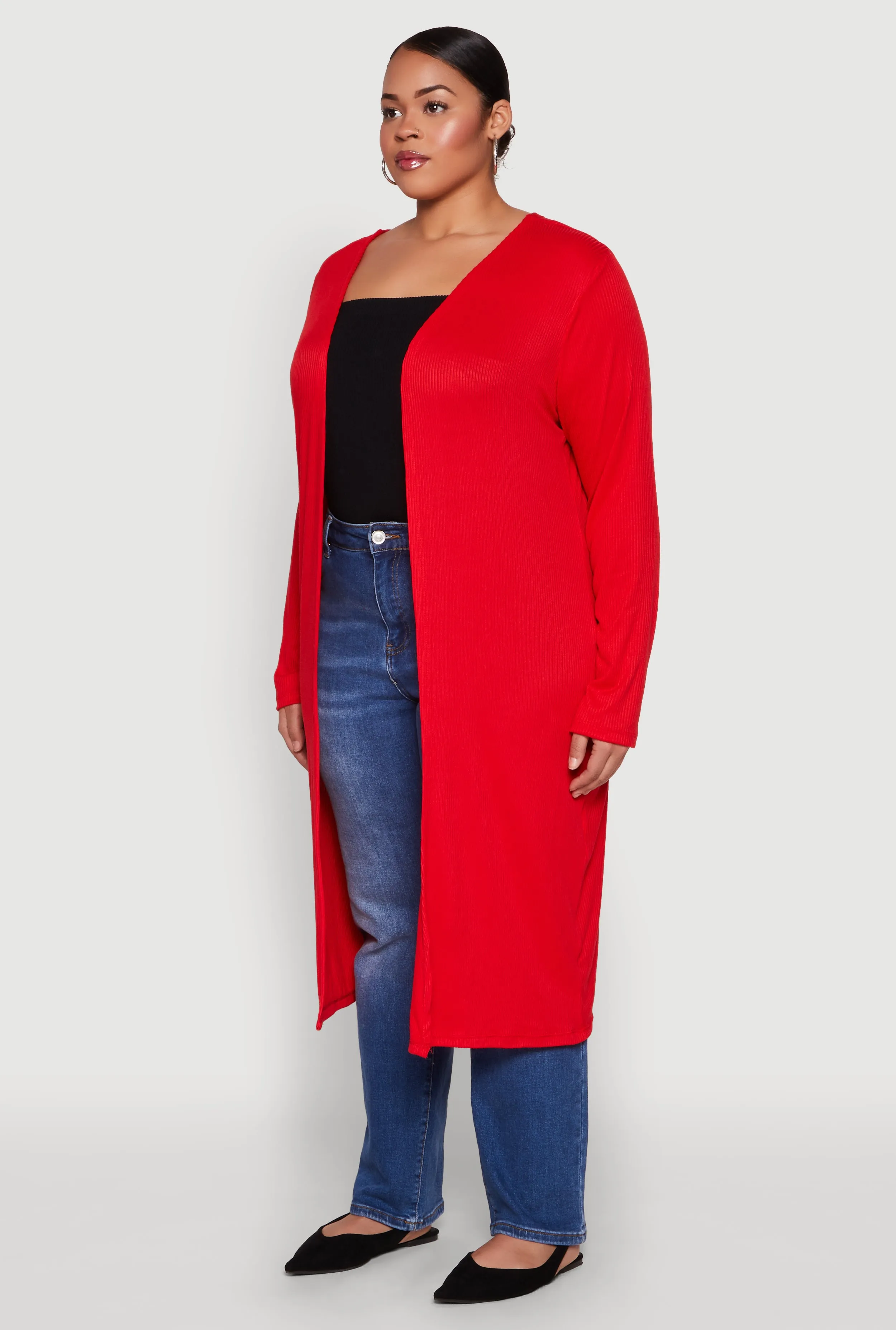 Plus Size Ribbed Soft Knit Open Front Duster sold by Rainbow product image thumbnail 5