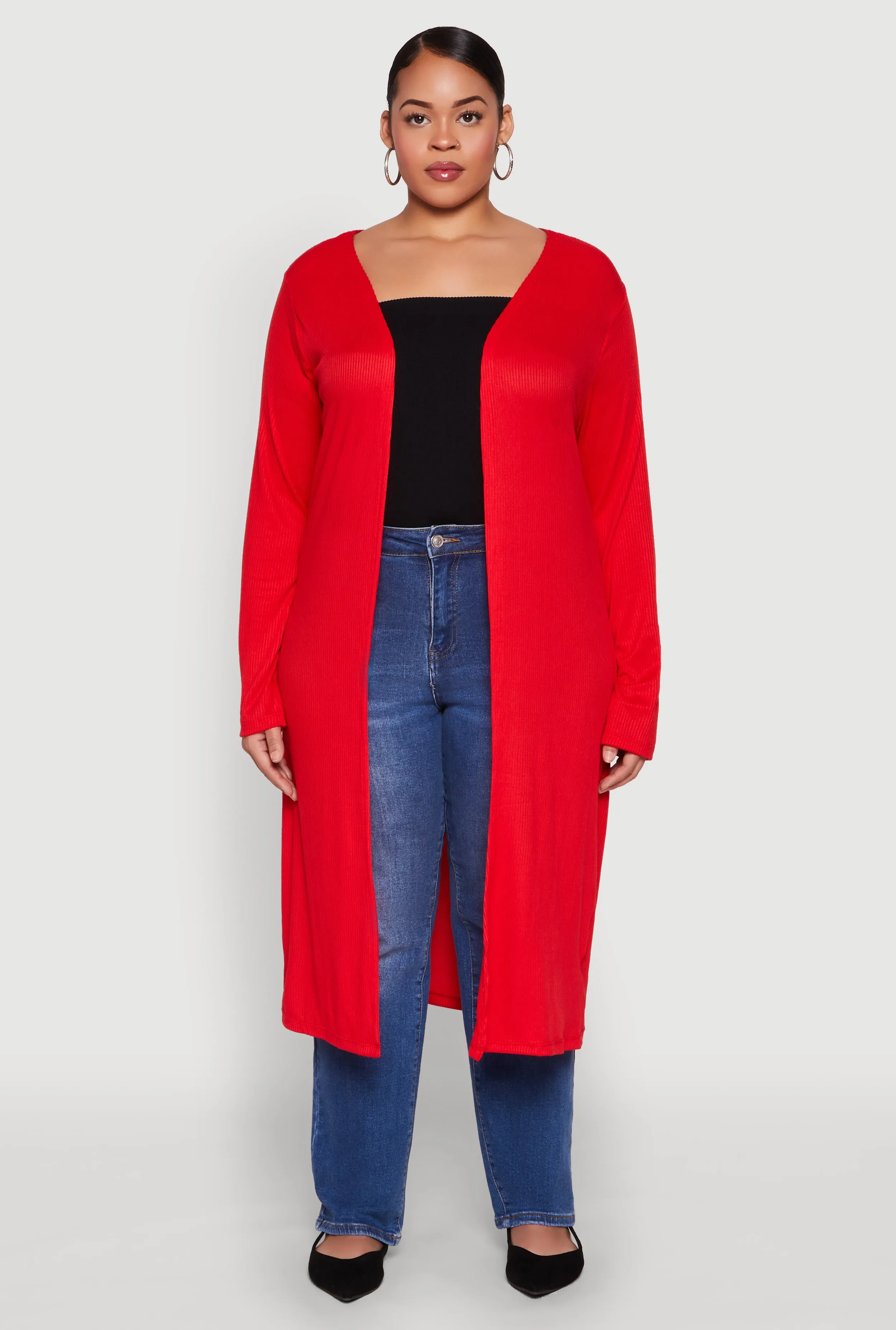 Plus Size Ribbed Soft Knit Open Front Duster sold by Rainbow product image thumbnail 3